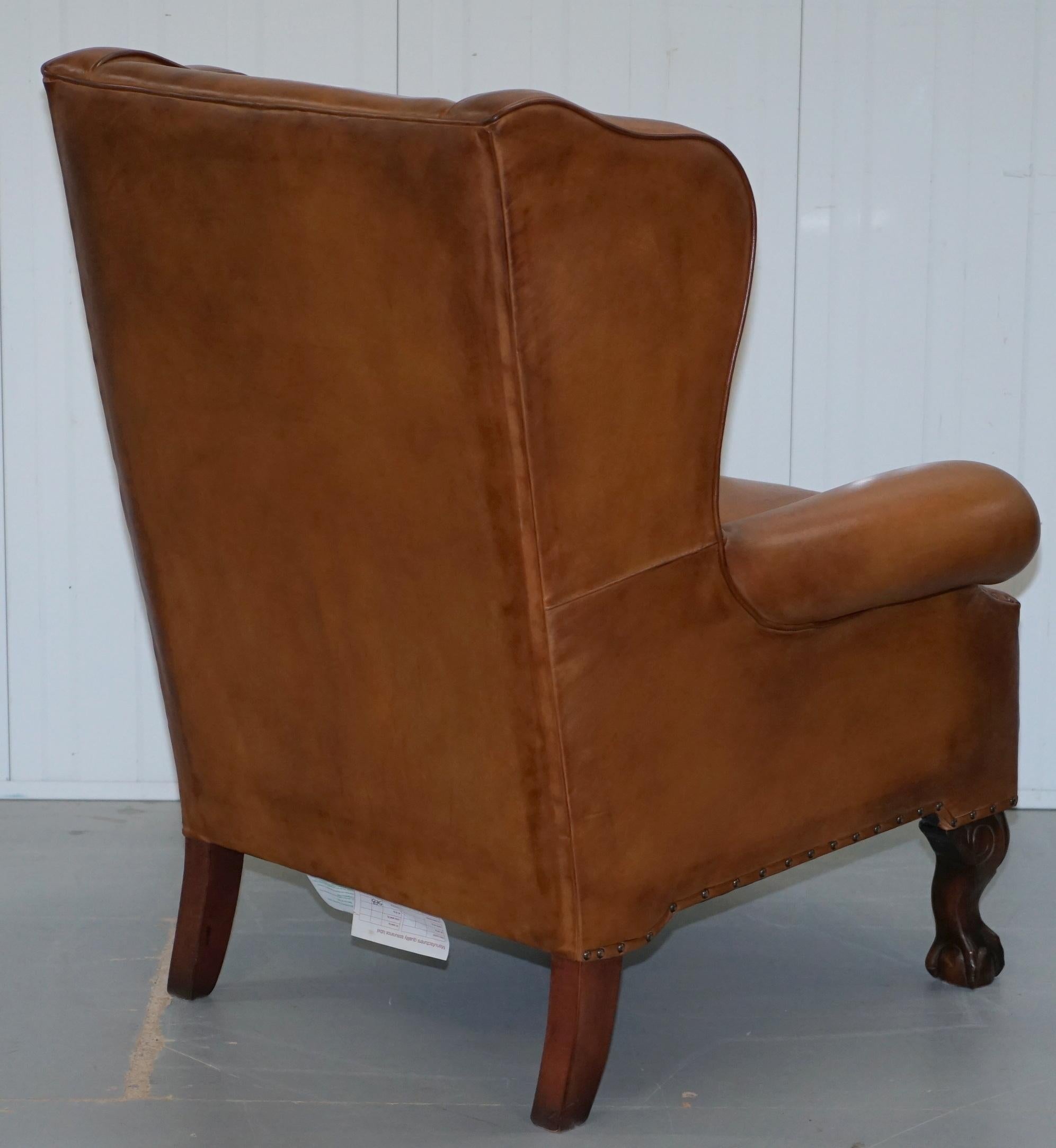John Lewis Wingback Compton Brown Leather Armchair Feather Filled 6