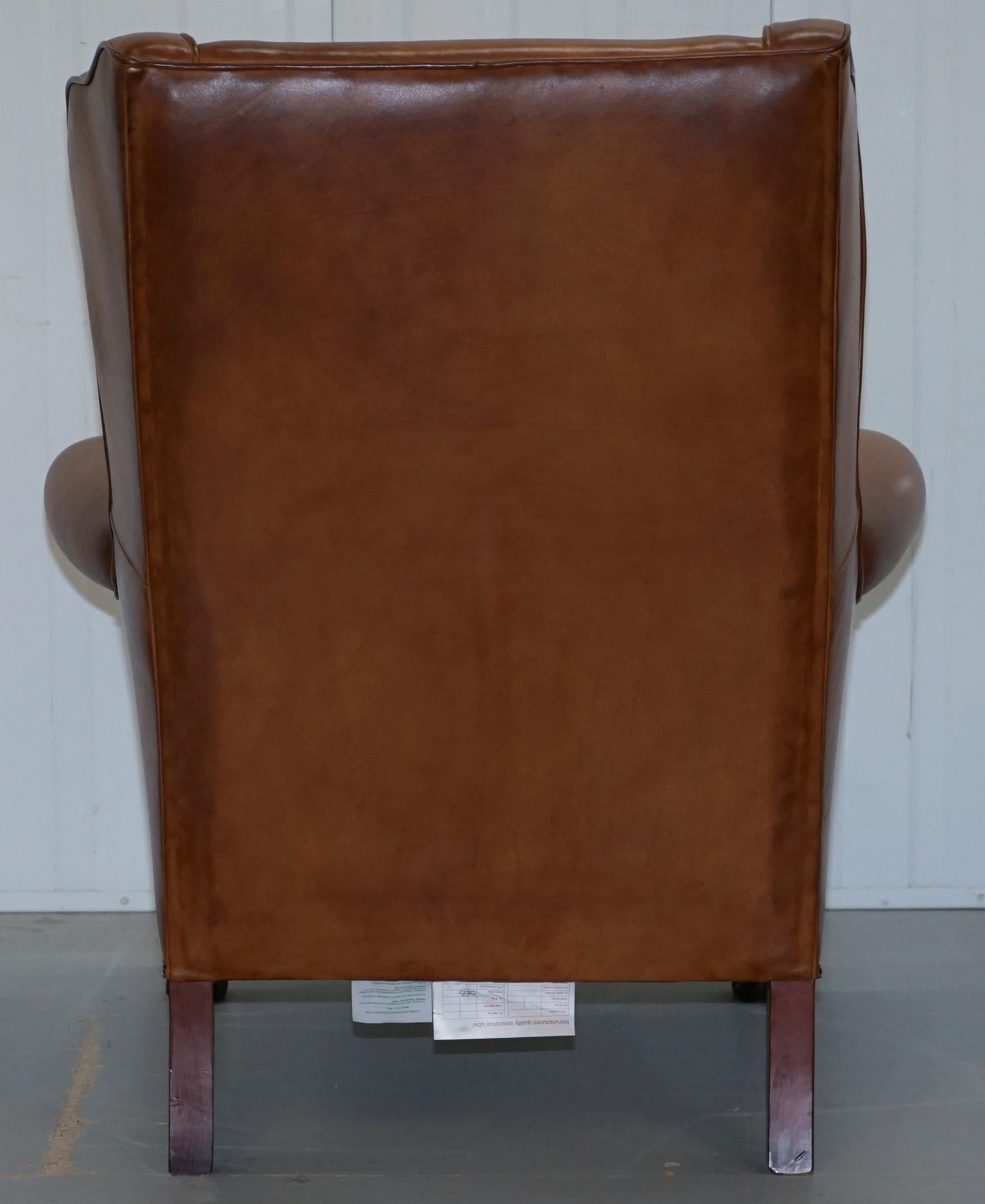 John Lewis Wingback Compton Brown Leather Armchair Feather Filled 7