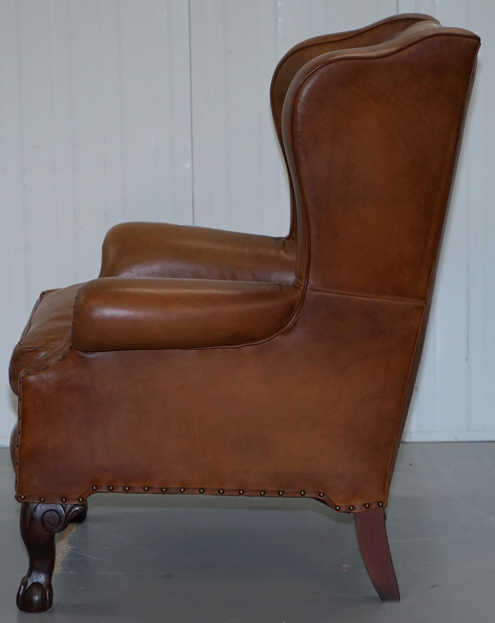 John Lewis Wingback Compton Brown Leather Armchair Feather Filled 8