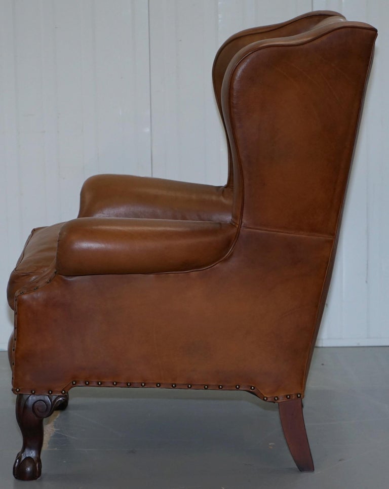 John Lewis Wingback Compton Brown Leather Armchair Feather Filled at