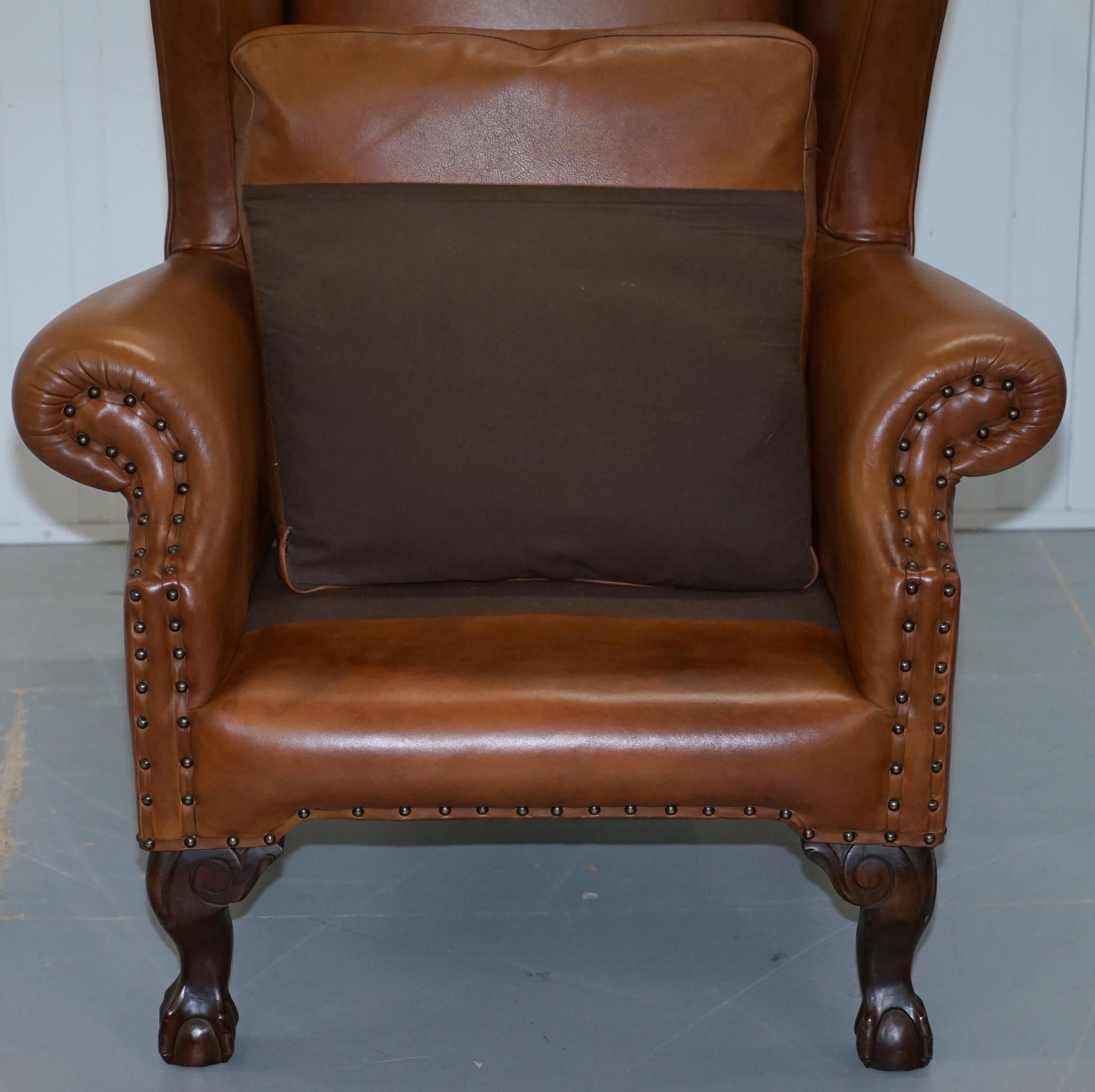 John Lewis Wingback Compton Brown Leather Armchair Feather Filled 10