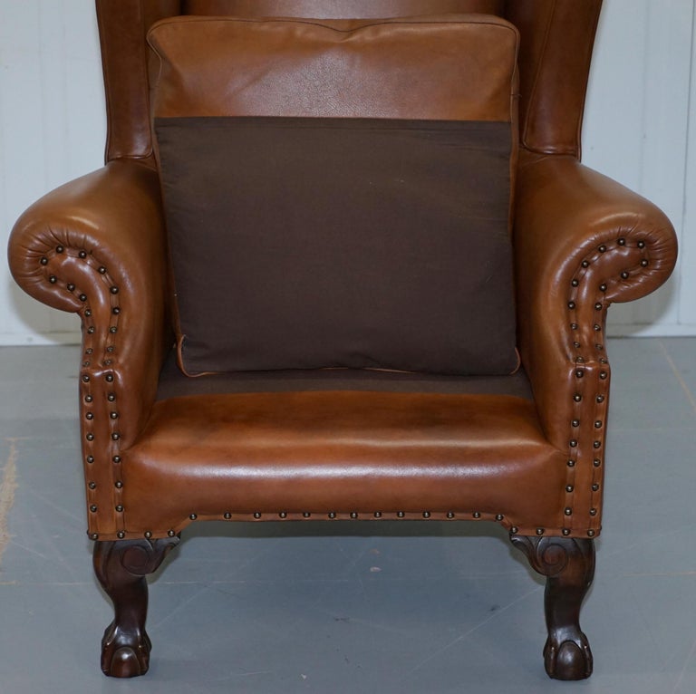John Lewis Wingback Compton Brown Leather Armchair Feather Filled at