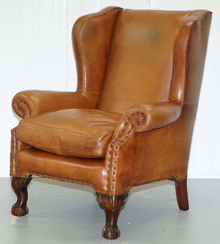 John Lewis Wingback Compton Brown Leather Armchair Feather Filled at