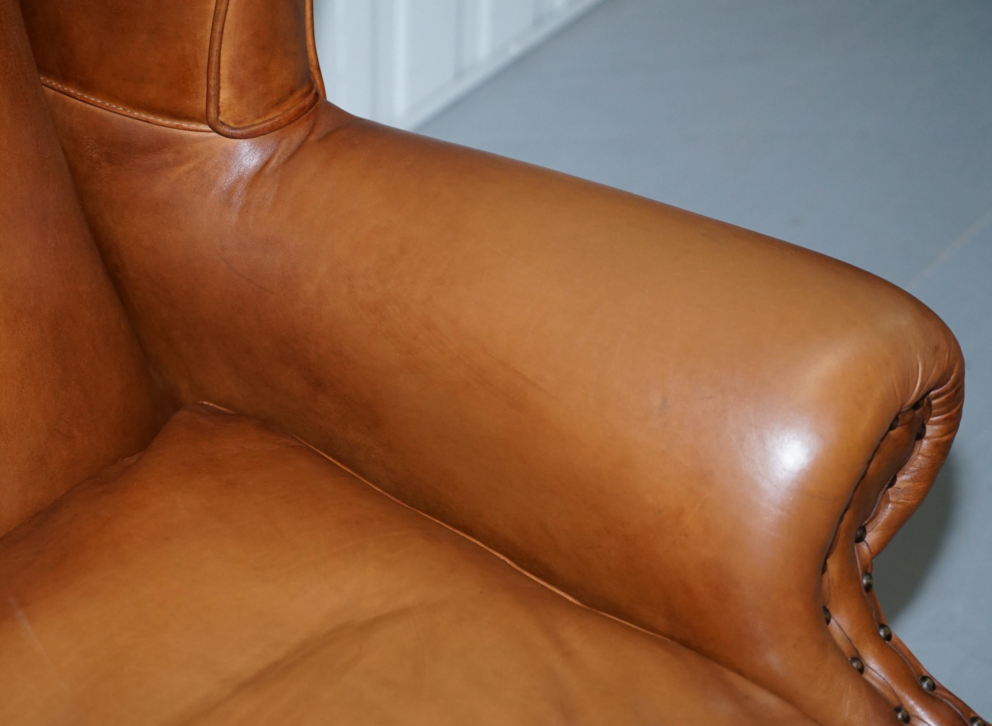 Modern John Lewis Wingback Compton Brown Leather Armchair Feather Filled