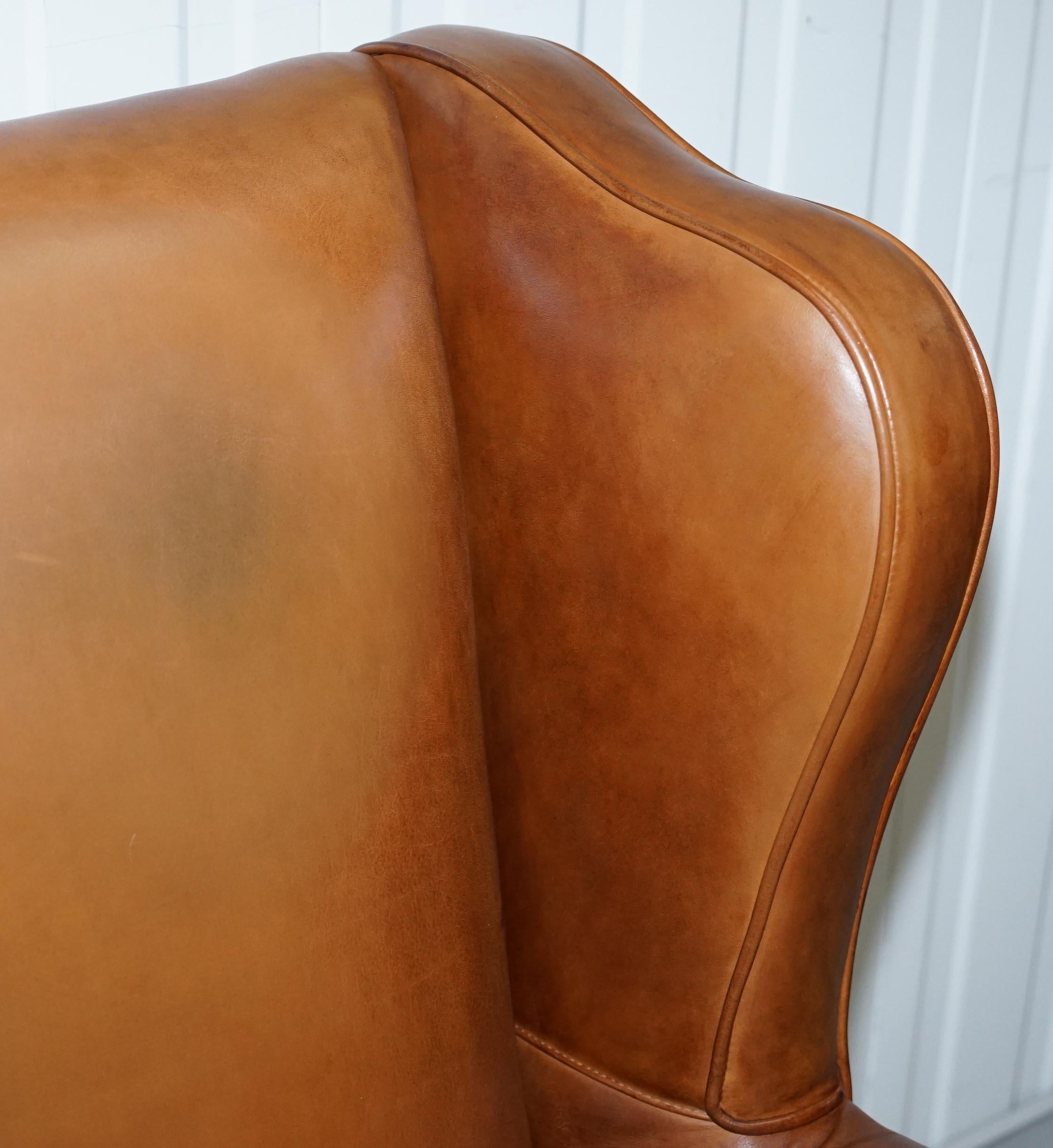 British John Lewis Wingback Compton Brown Leather Armchair Feather Filled