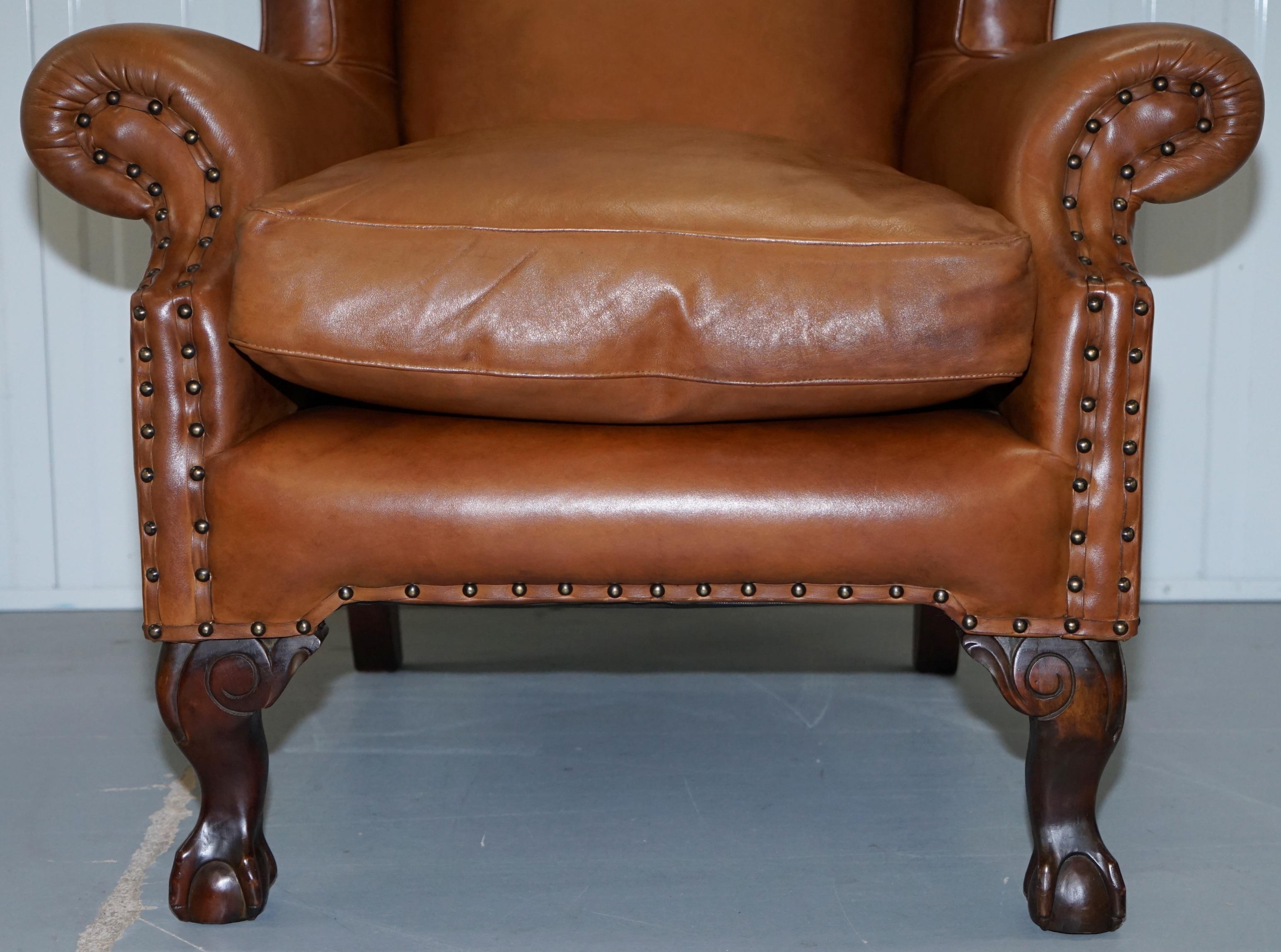 Hand-Crafted John Lewis Wingback Compton Brown Leather Armchair Feather Filled