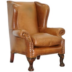 John Lewis Wingback Compton Brown Leather Armchair Feather Filled