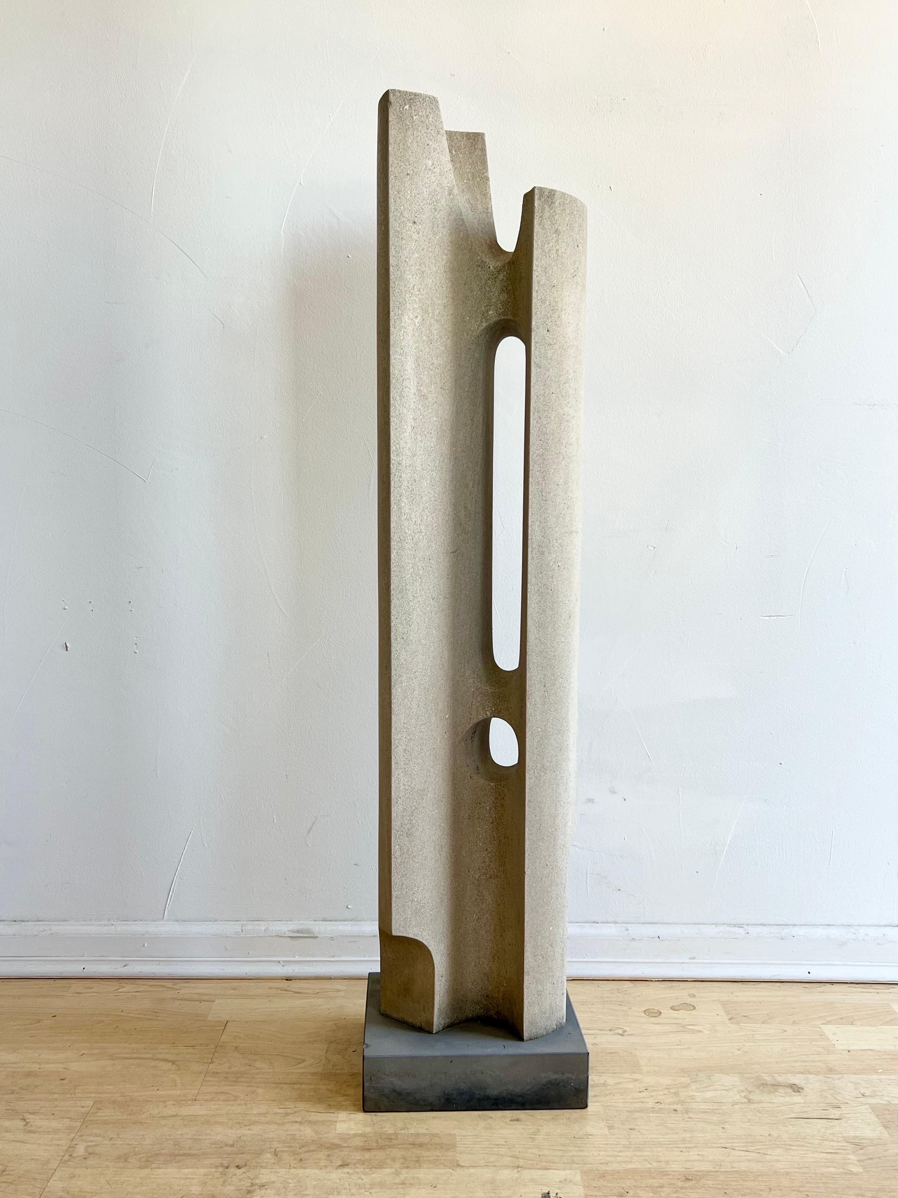 John Libberton Limestone Modernist Sculpture, circa 1970s. Well listed Marin artist who has large scale public works throughout Marin. 

John Libberton (1926-2002) was a sculptor from Sausalito, CA. Libberton had a variety of talents, including