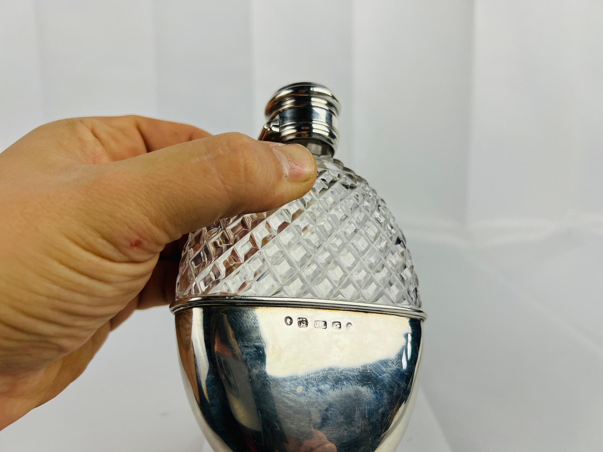 George III John Linegar Sterling Silver & Cut Glass Locking Hip Flask C. 1877