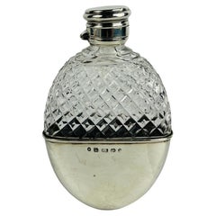 John Linegar Sterling Silver & Cut Glass Locking Hip Flask C. 1877