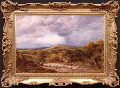 Sheep in a Lane - 19th Century English Landscape Oil Painting of Storm
