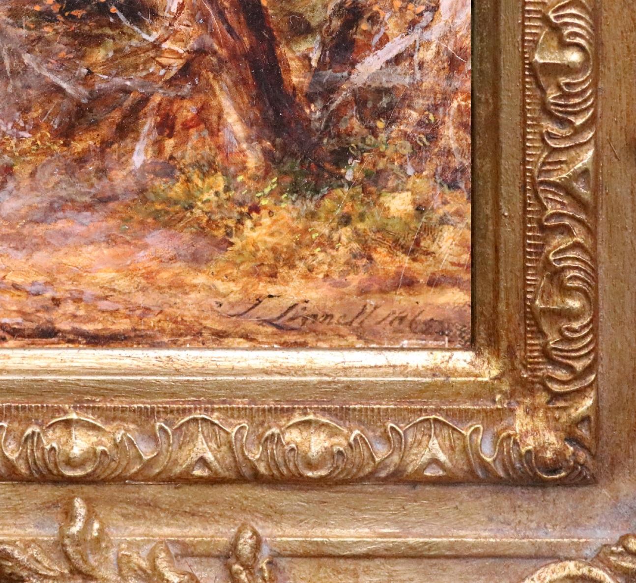 Berger et mouton dans l'orage - Grande peinture à l'huile du 19e siècle - Paysage 5