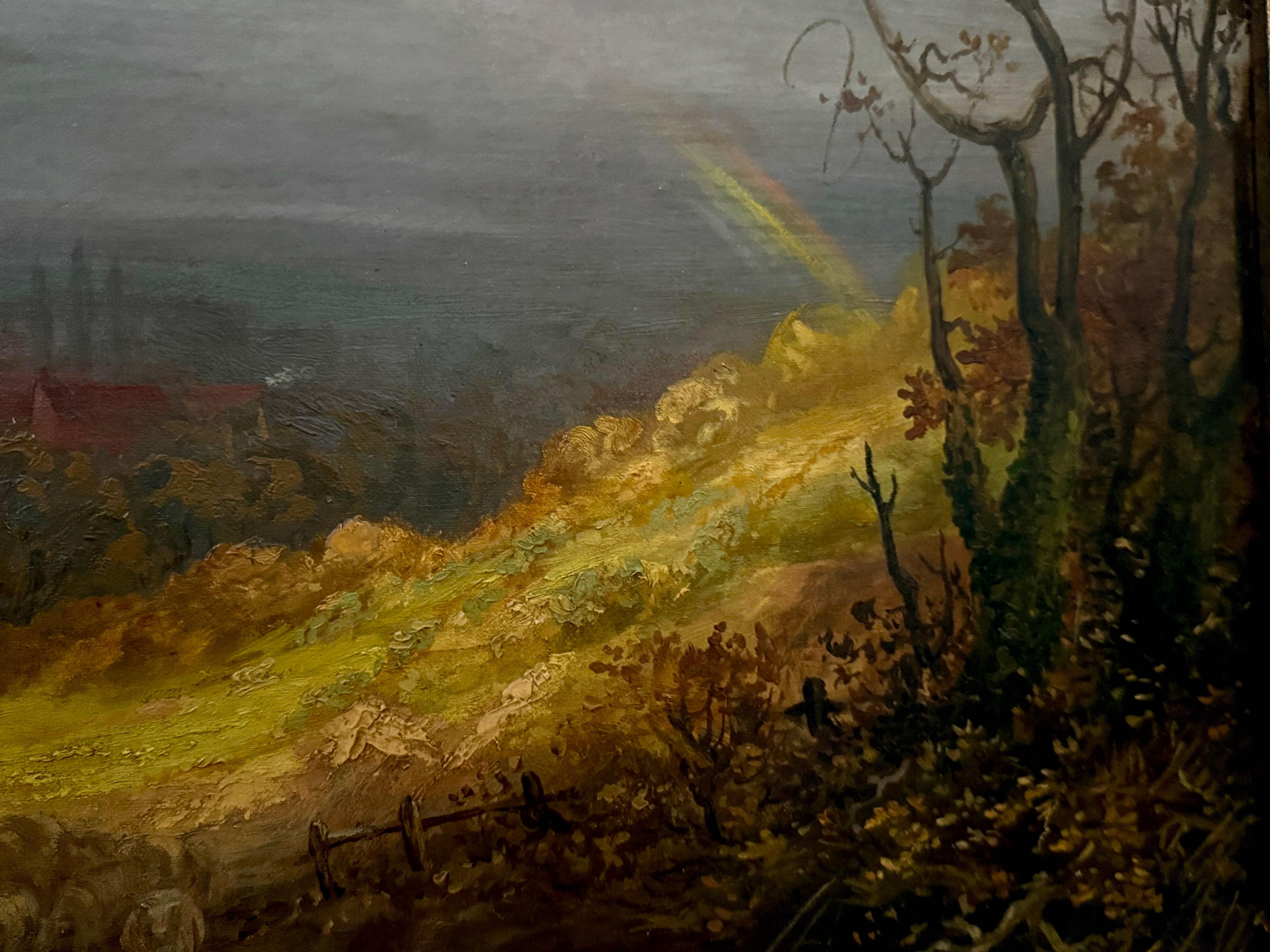 Britische Landschaft Goldenes Licht nach Sturm, Schafe, Dorf, Herbst, um 1850 im Angebot 6