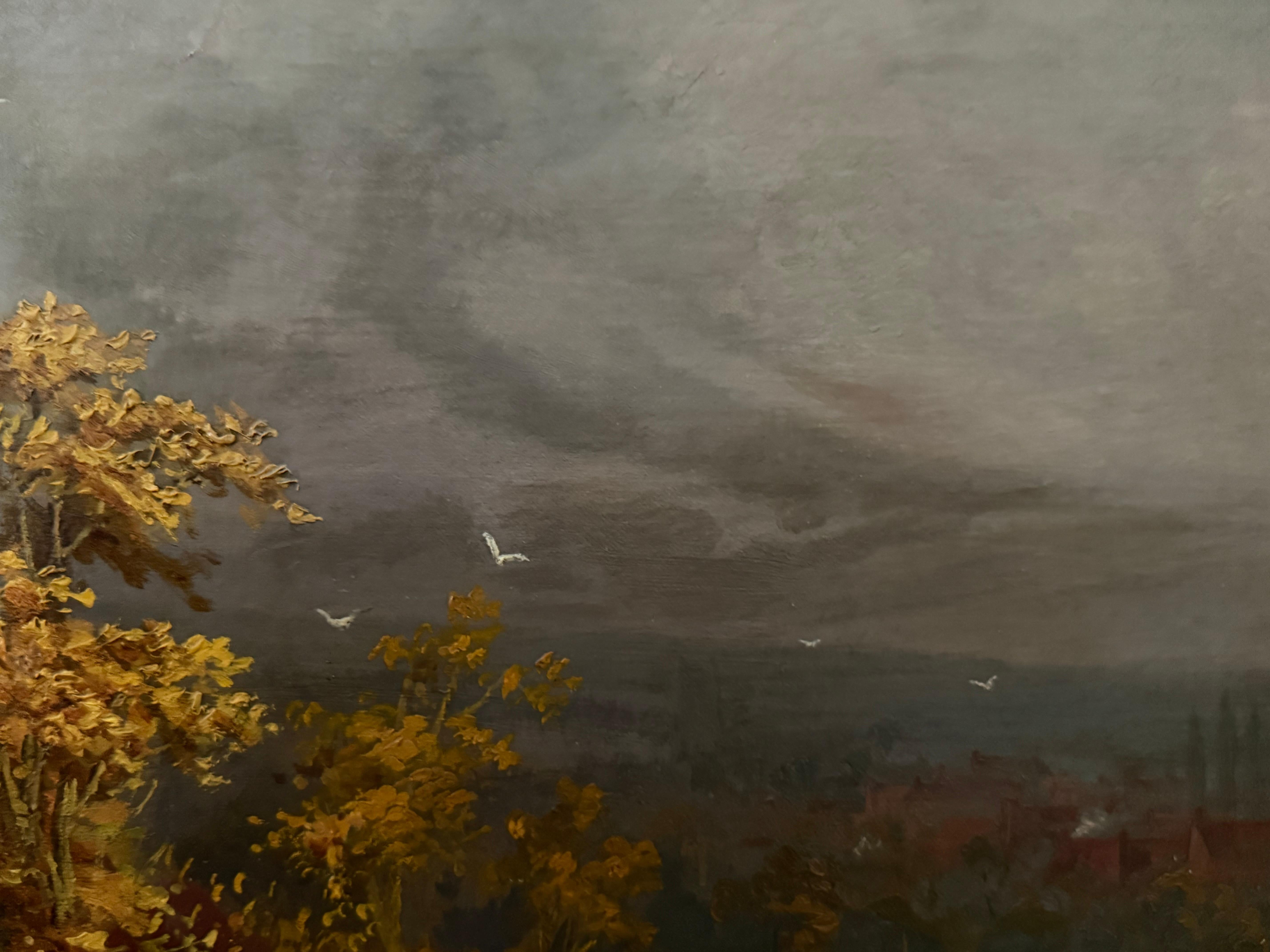 Britische Landschaft Goldenes Licht nach Sturm, Schafe, Dorf, Herbst, um 1850 im Angebot 11