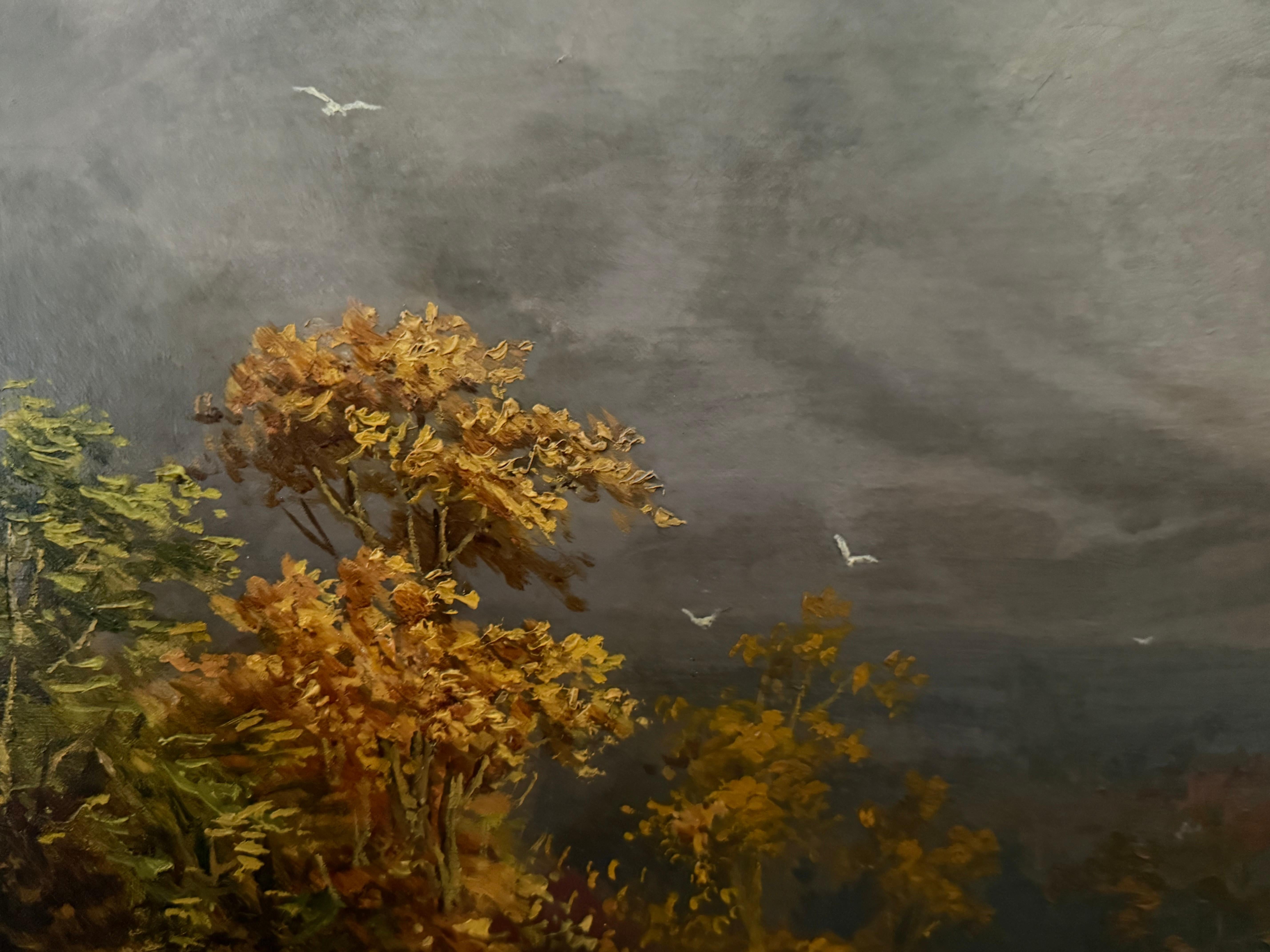 Britische Landschaft Goldenes Licht nach Sturm, Schafe, Dorf, Herbst, um 1850 im Angebot 12