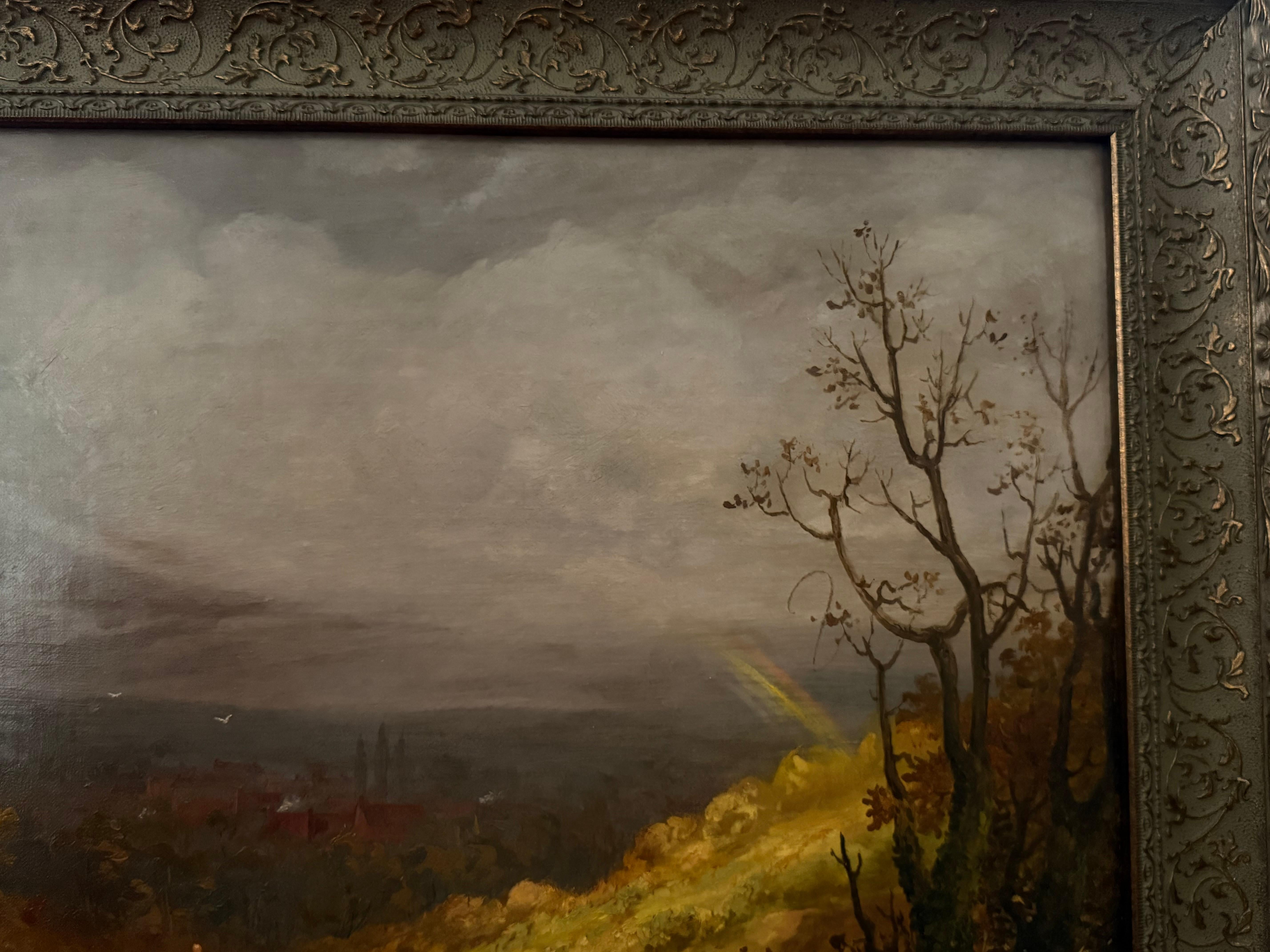 Britische Landschaft Goldenes Licht nach Sturm, Schafe, Dorf, Herbst, um 1850 im Angebot 5