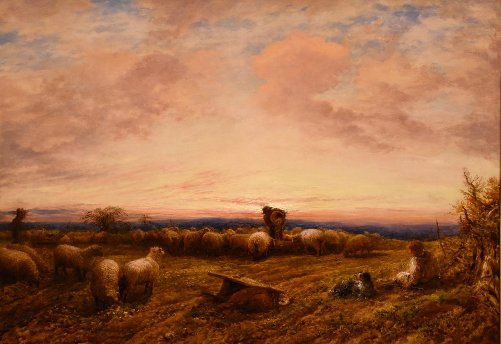 John Linnell (b.1792) Landscape Painting - Oil Painting by John Linnell Royal Academy "Feeding Sheep"