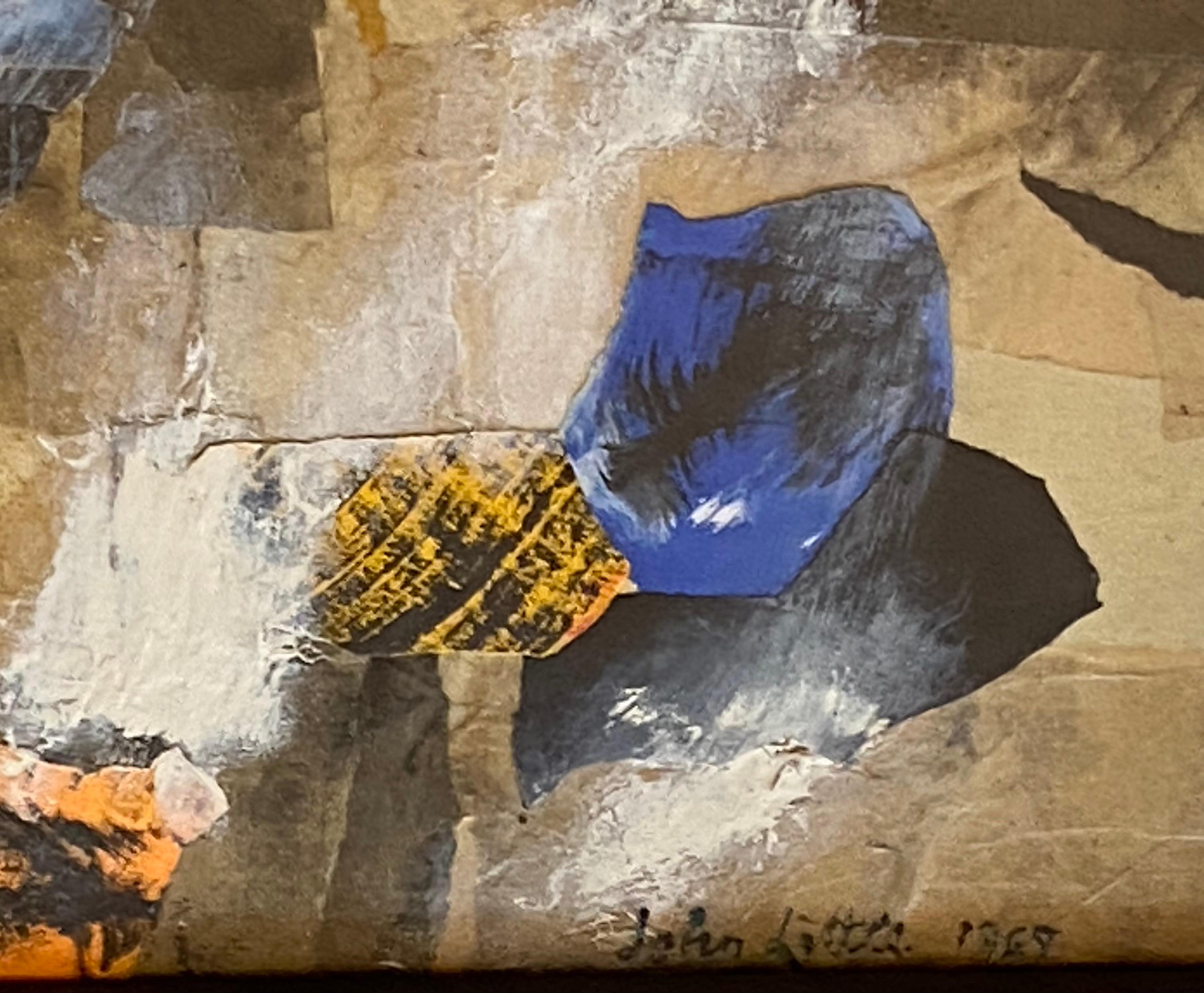 Original mixed media painting composed of acrylic paint and paper collage on heavy card stock by the well known American artist,  John Little. Signed lower right and dated 1969. Condition is excellent. Under glass. The artwork is housed in its
