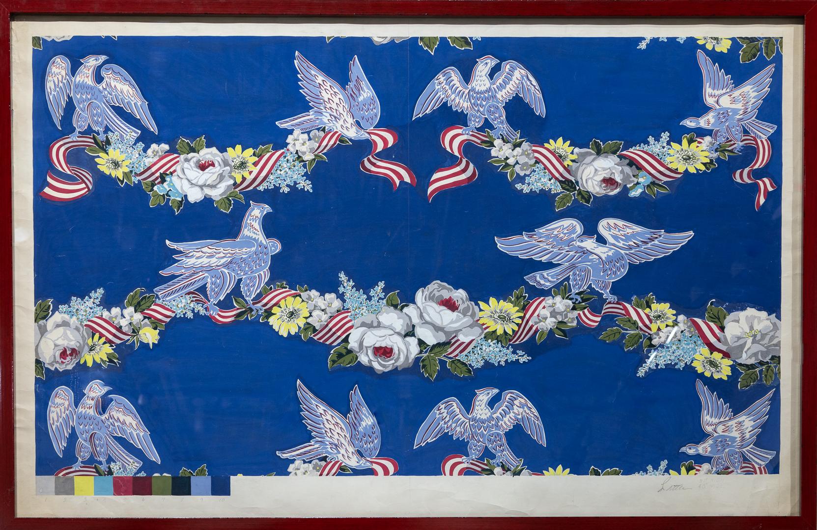 John Little "Wallpaper Studies" Eagles, Flowers, Bunting, Color Code Bar