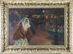 Huile originale sur toile, John Lloyds, "Vers le Théâtre, Paris".