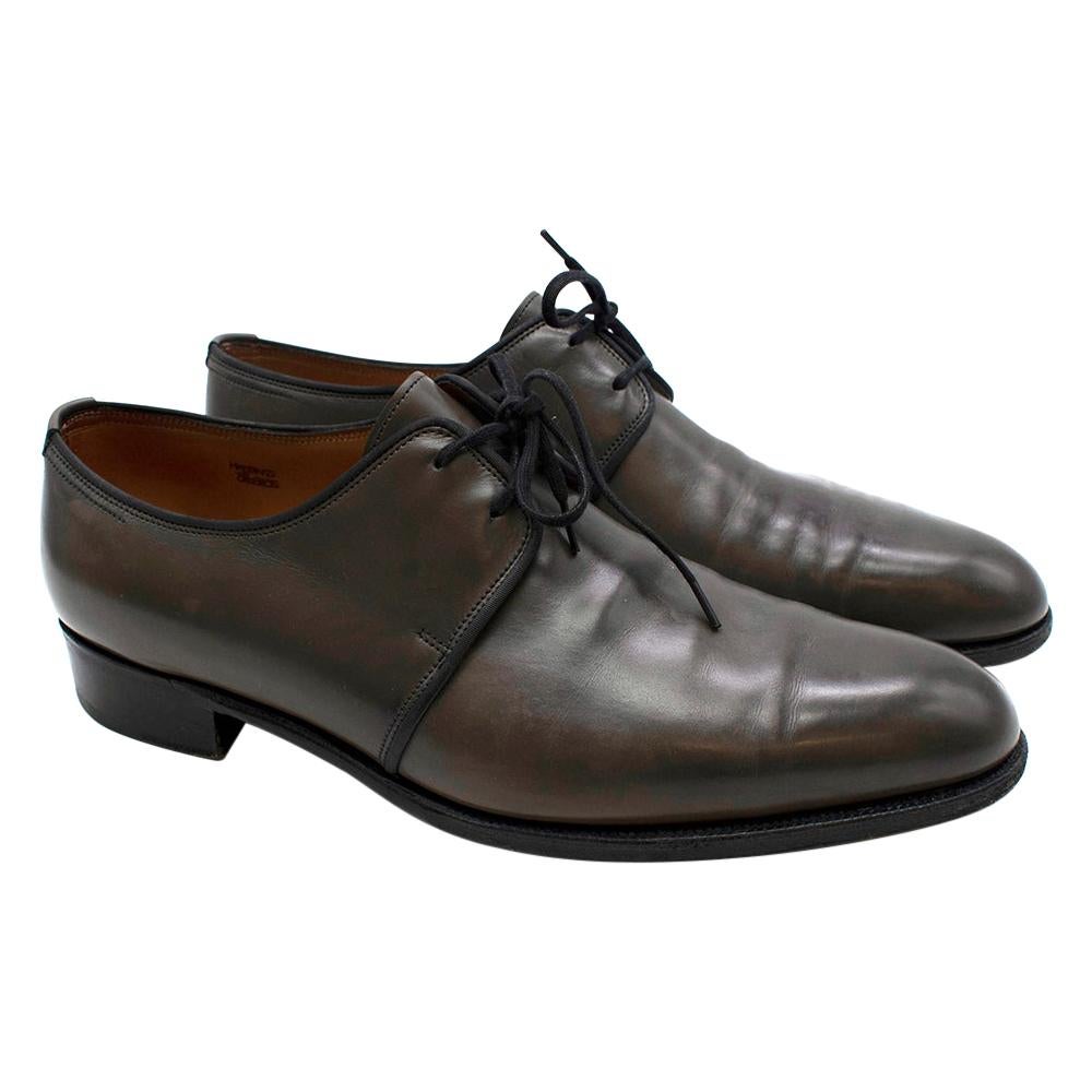 John Lobb Grey Hastings Calfskin Lace-Up Oxfords - Size EU 42.5 For Sale