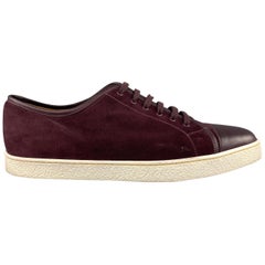 JOHN LOBB Größe 10 Bordeauxrote Wildleder- und Leder-Levah-Sneakers