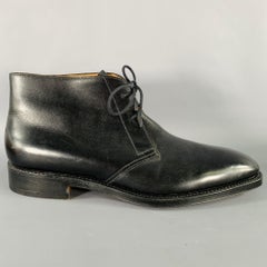 JOHN LOBB Size 10 Giono Black Leather Lace-Up Ankle Boots