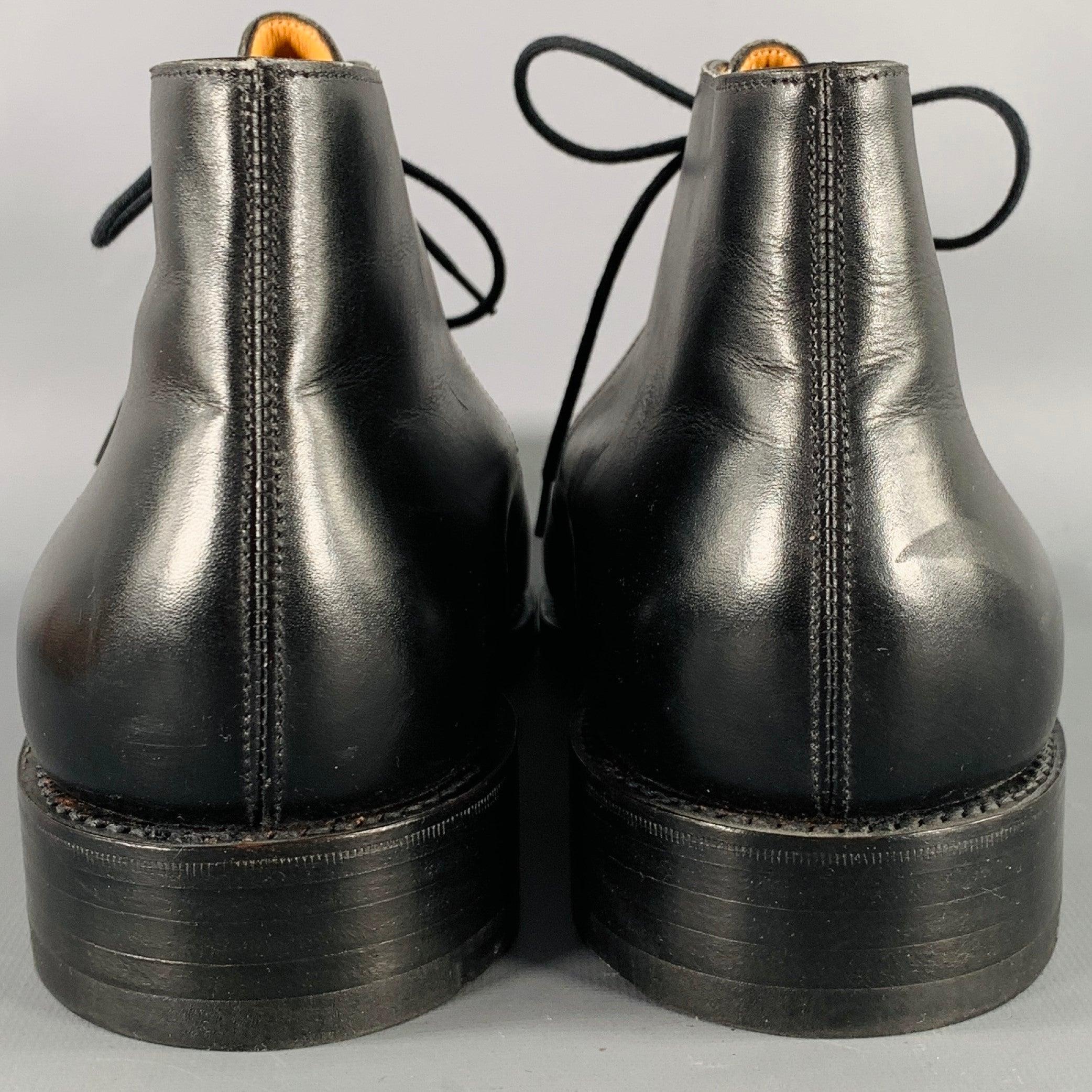 JOHN LOBB Size 10 Giono Black Leather Lace-Up Ankle Boots In Good Condition For Sale In San Francisco, CA