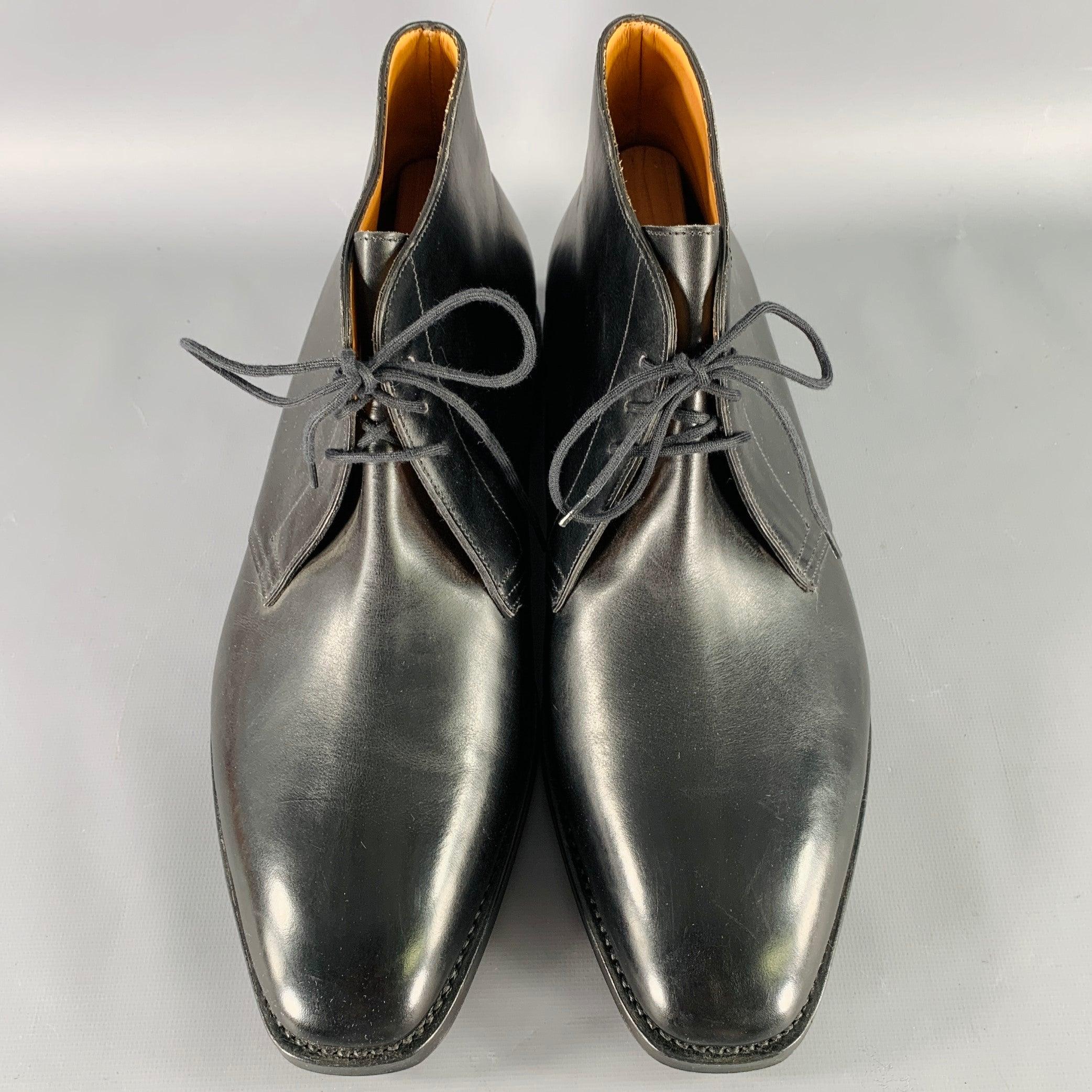 Men's JOHN LOBB Size 10 Giono Black Leather Lace-Up Ankle Boots For Sale