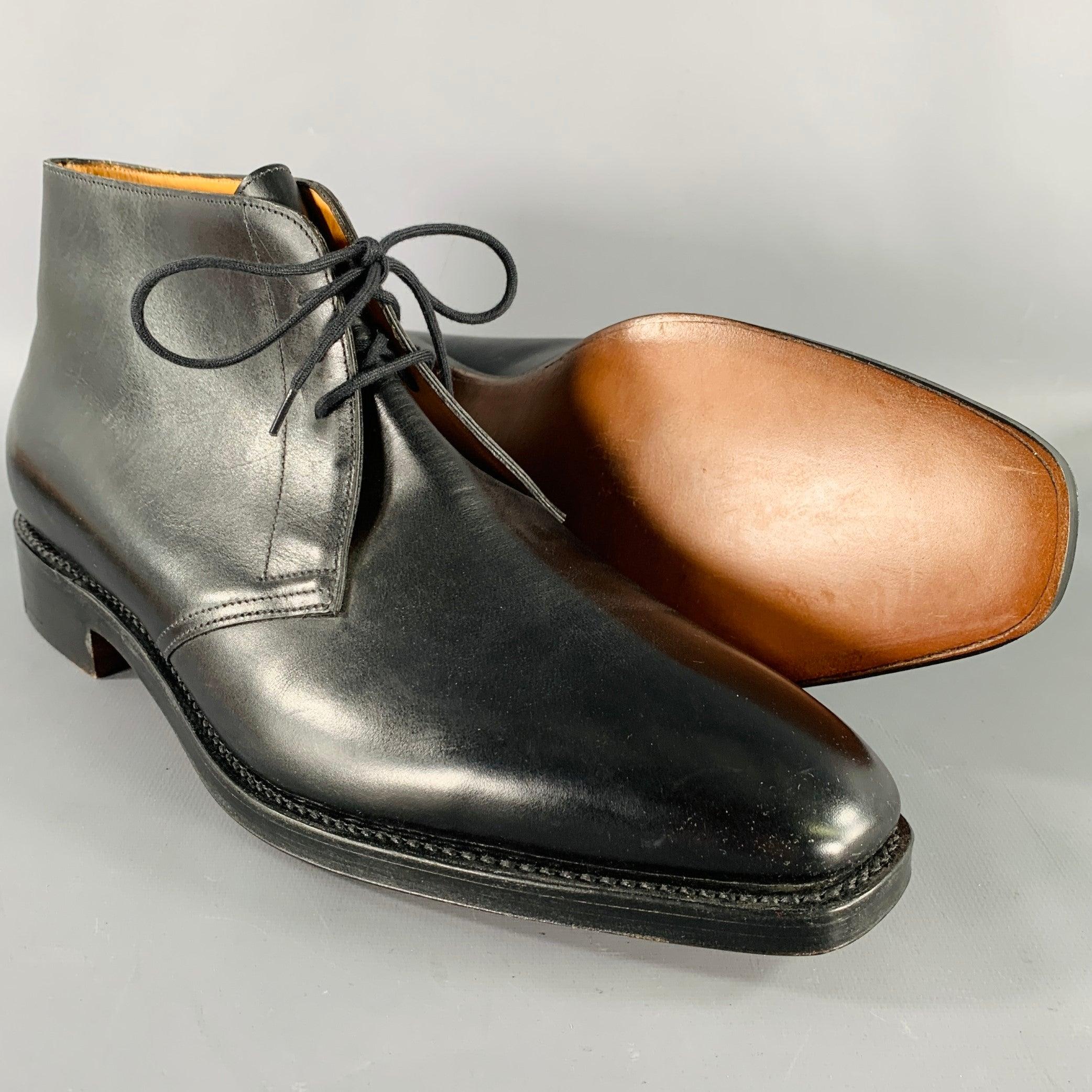 JOHN LOBB Size 10 Giono Black Leather Lace-Up Ankle Boots For Sale 1
