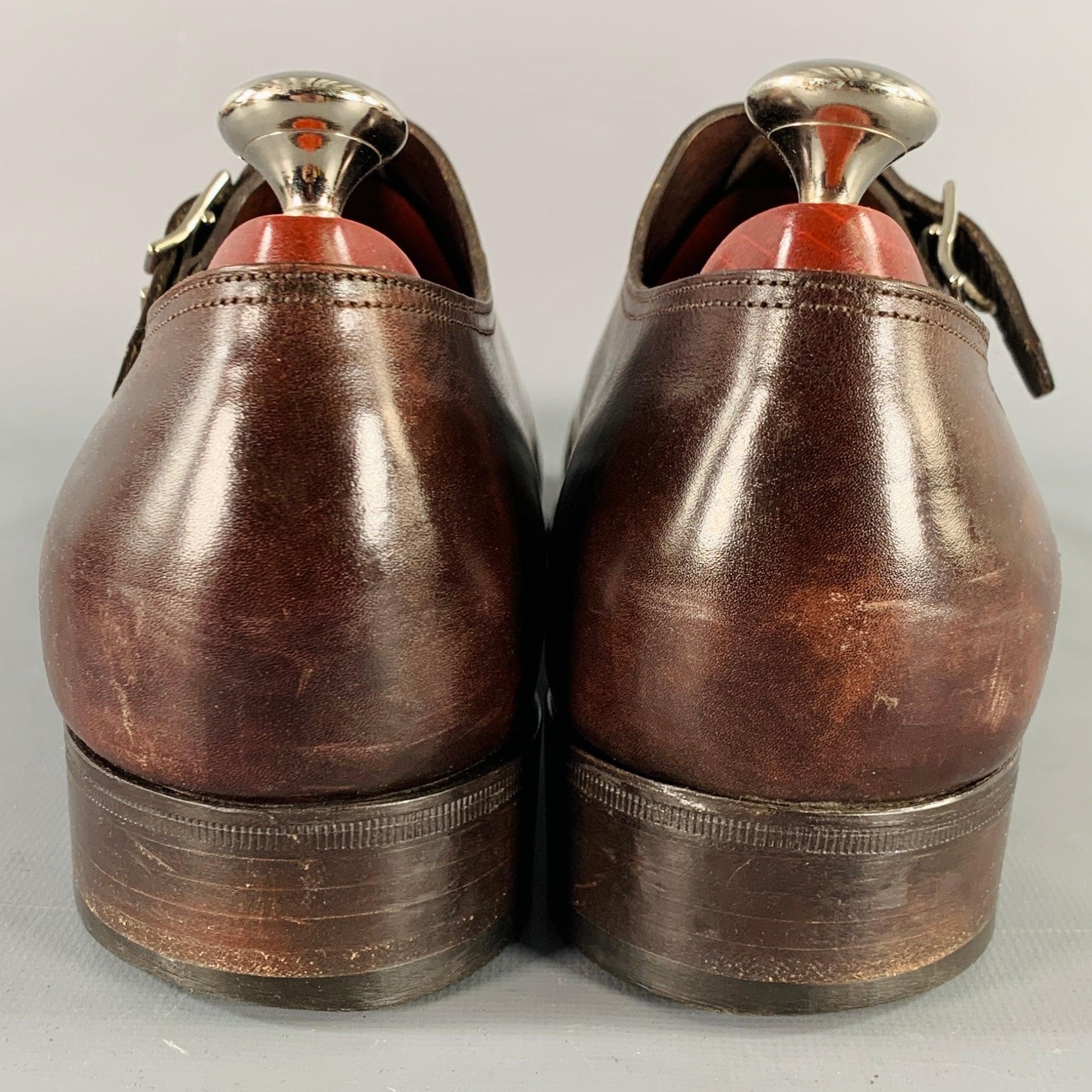 JOHN LOBB Mocasines con doble correa monje de cuero marrón talla 10,5 Negro