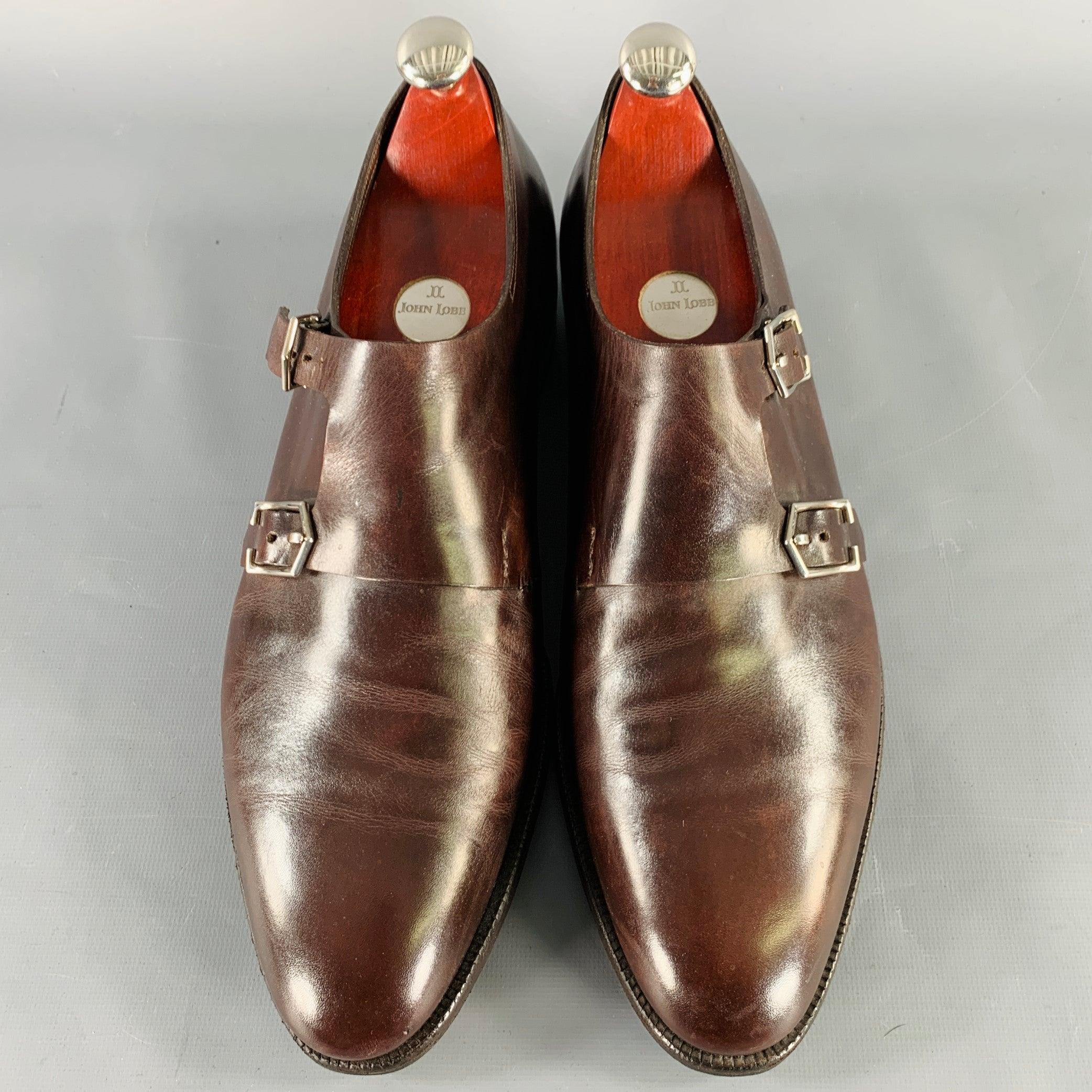 JOHN LOBB Mocasines con doble correa monje de cuero marrón talla 10,5 en Bueno Estado en San Francisco, CA