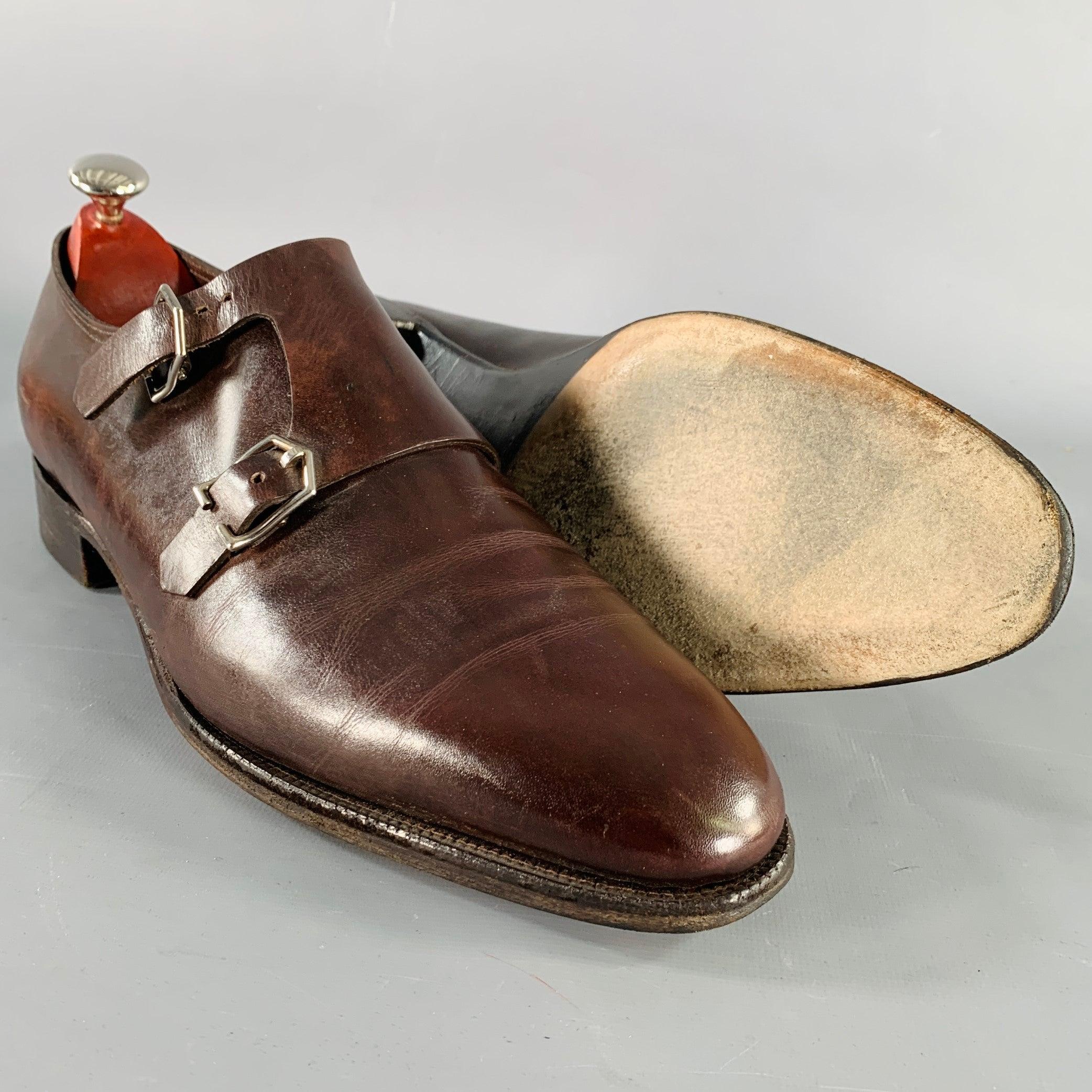 De los hombres JOHN LOBB Mocasines con doble correa monje de cuero marrón talla 10,5