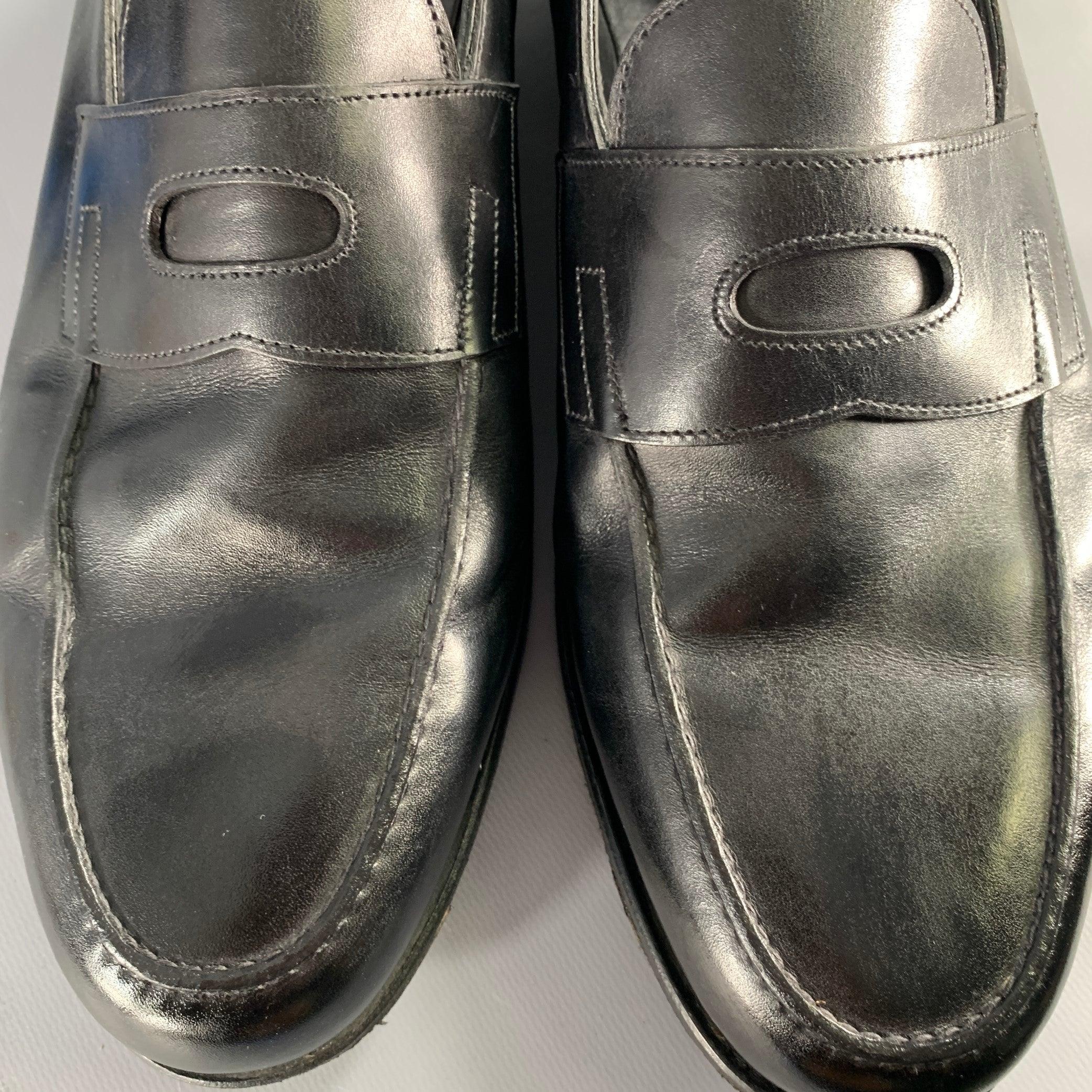 JOHN LOBB Größe 11 Schwarze Penny Loafers aus Leder im Angebot 6