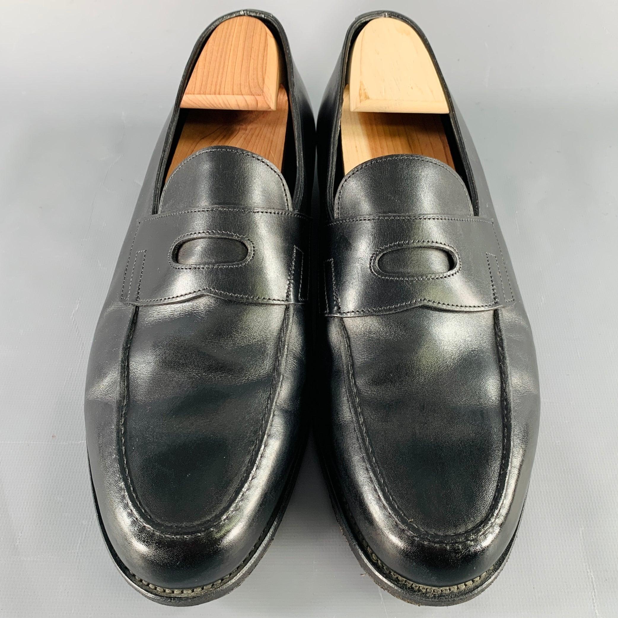 JOHN LOBB Größe 11 Schwarze Penny Loafers aus Leder Herren im Angebot