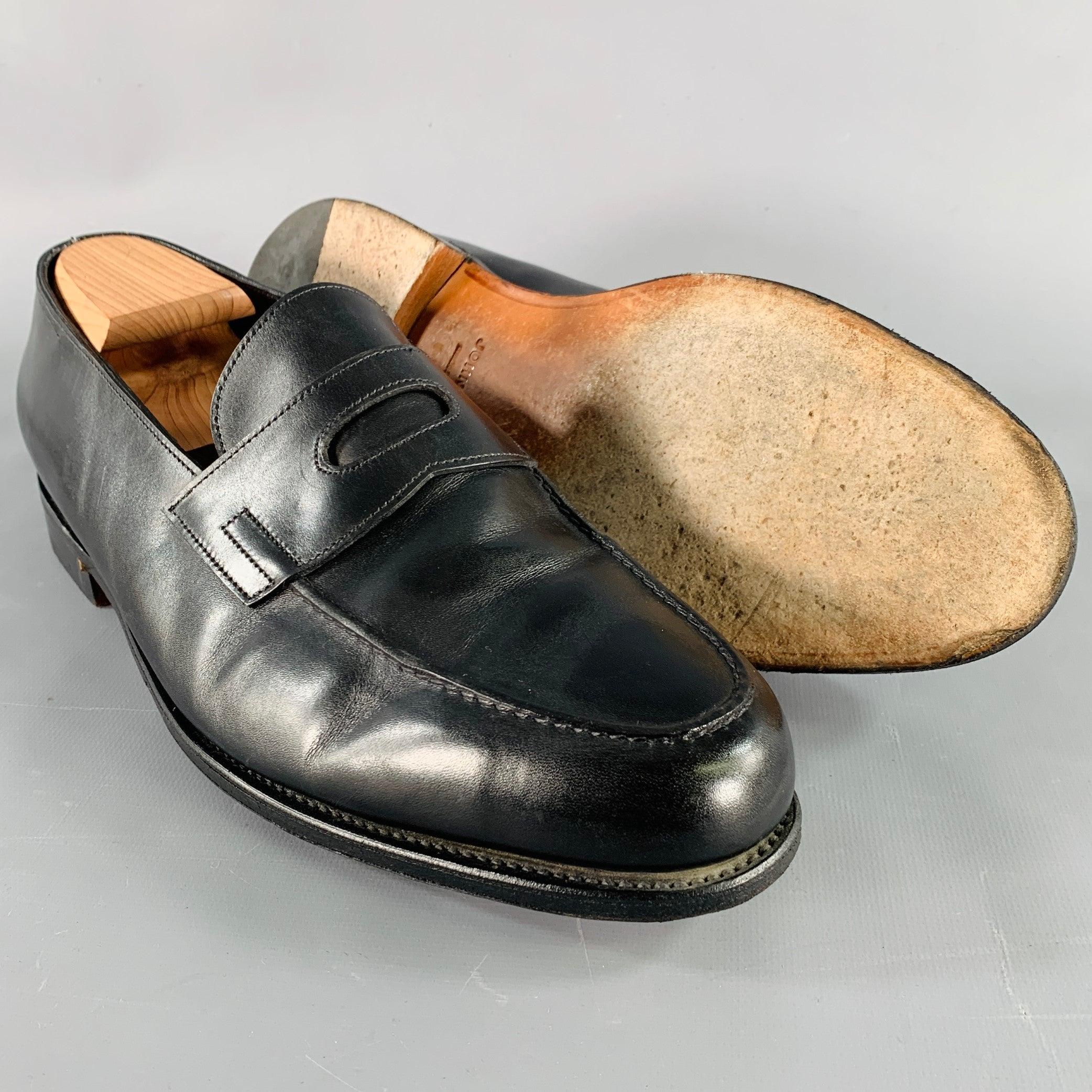 JOHN LOBB Größe 11 Schwarze Penny Loafers aus Leder im Angebot 1