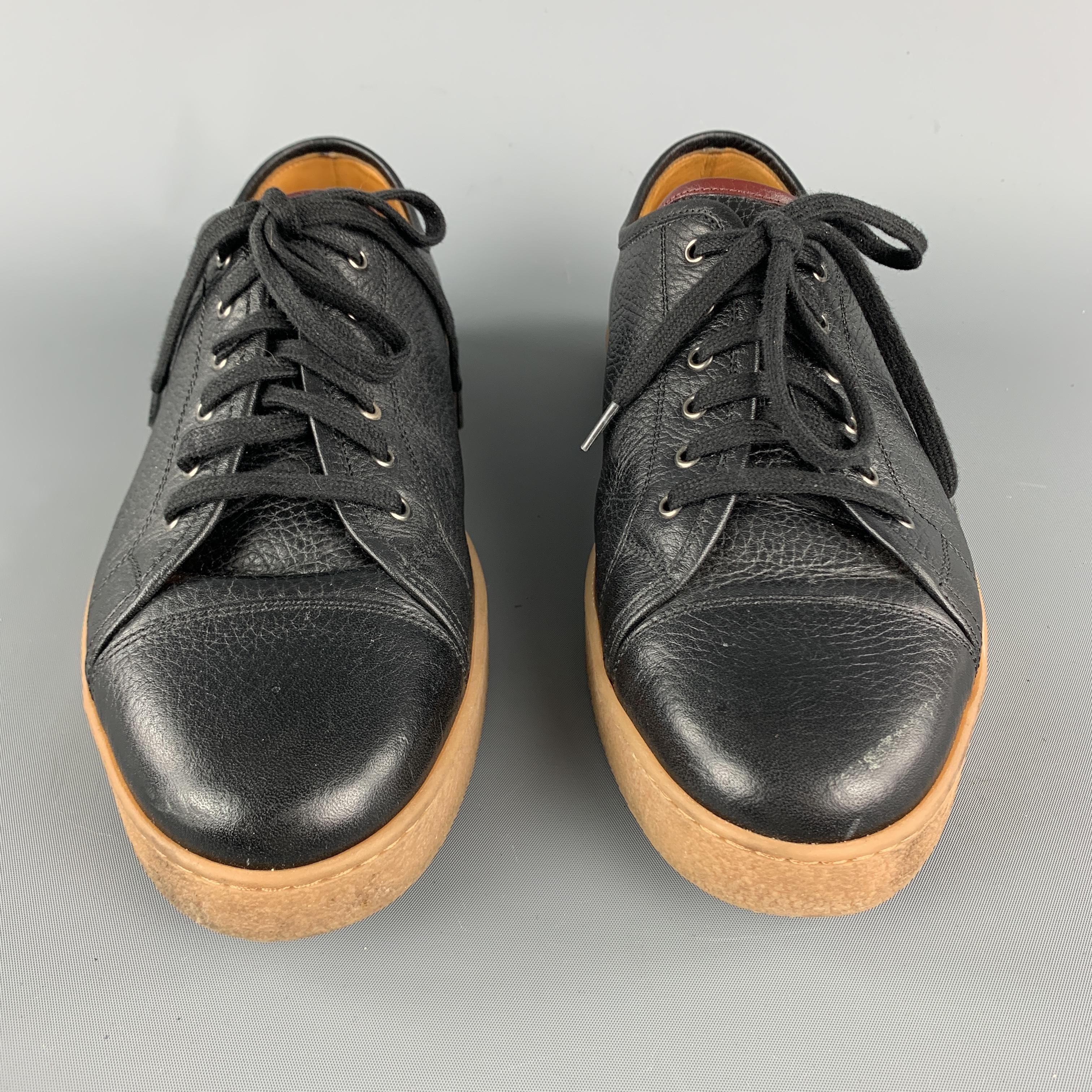 Men's JOHN LOBB Size 8 Black Leather Lace Up Rubber Sole Sneakers
