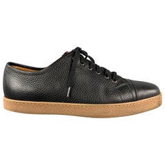 Used JOHN LOBB Size 8 Black Leather Lace Up Rubber Sole Sneakers