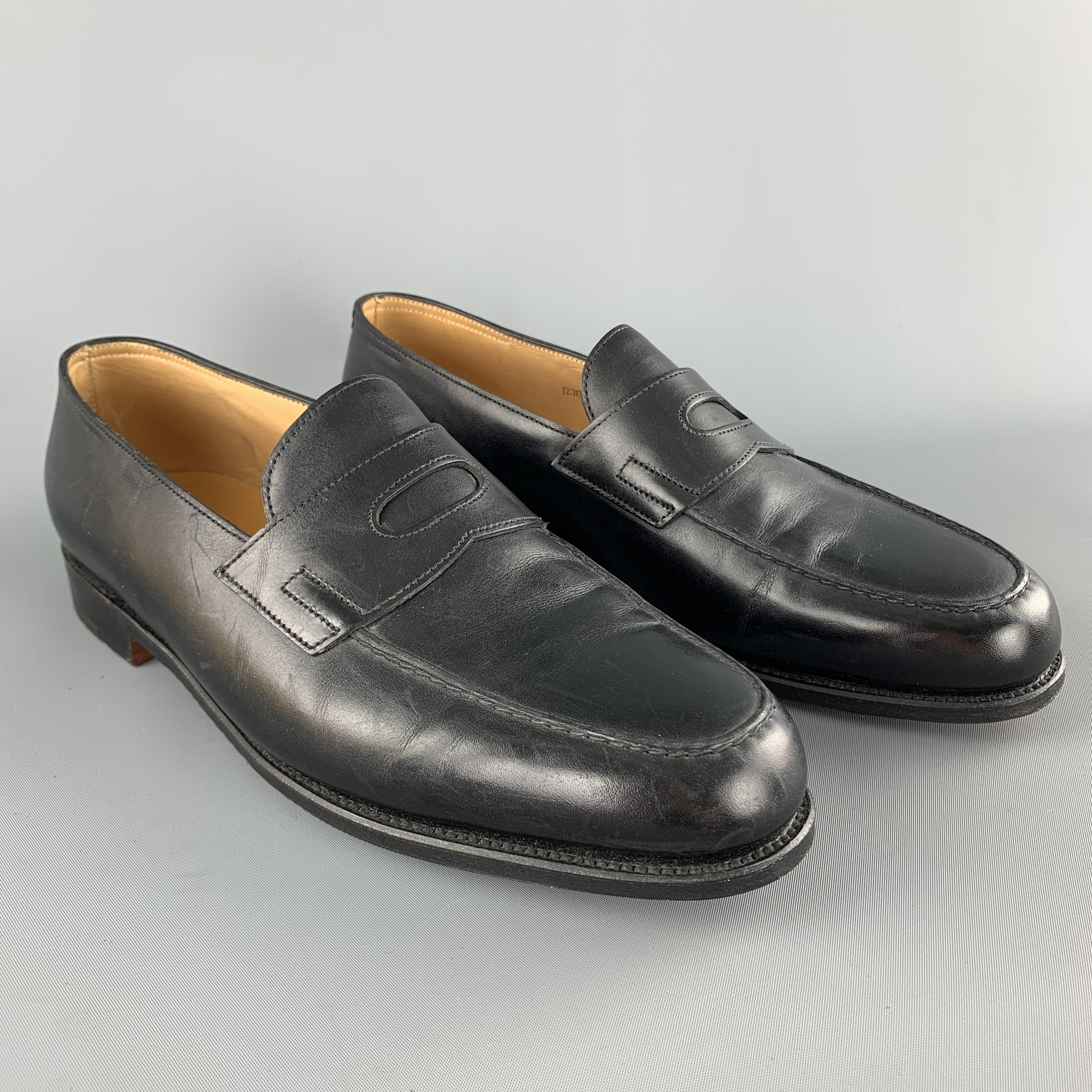 JOHN LOBB Size 8.5 Black Leather LOPEZ Slip On Penny Loafers In New Condition In San Francisco, CA