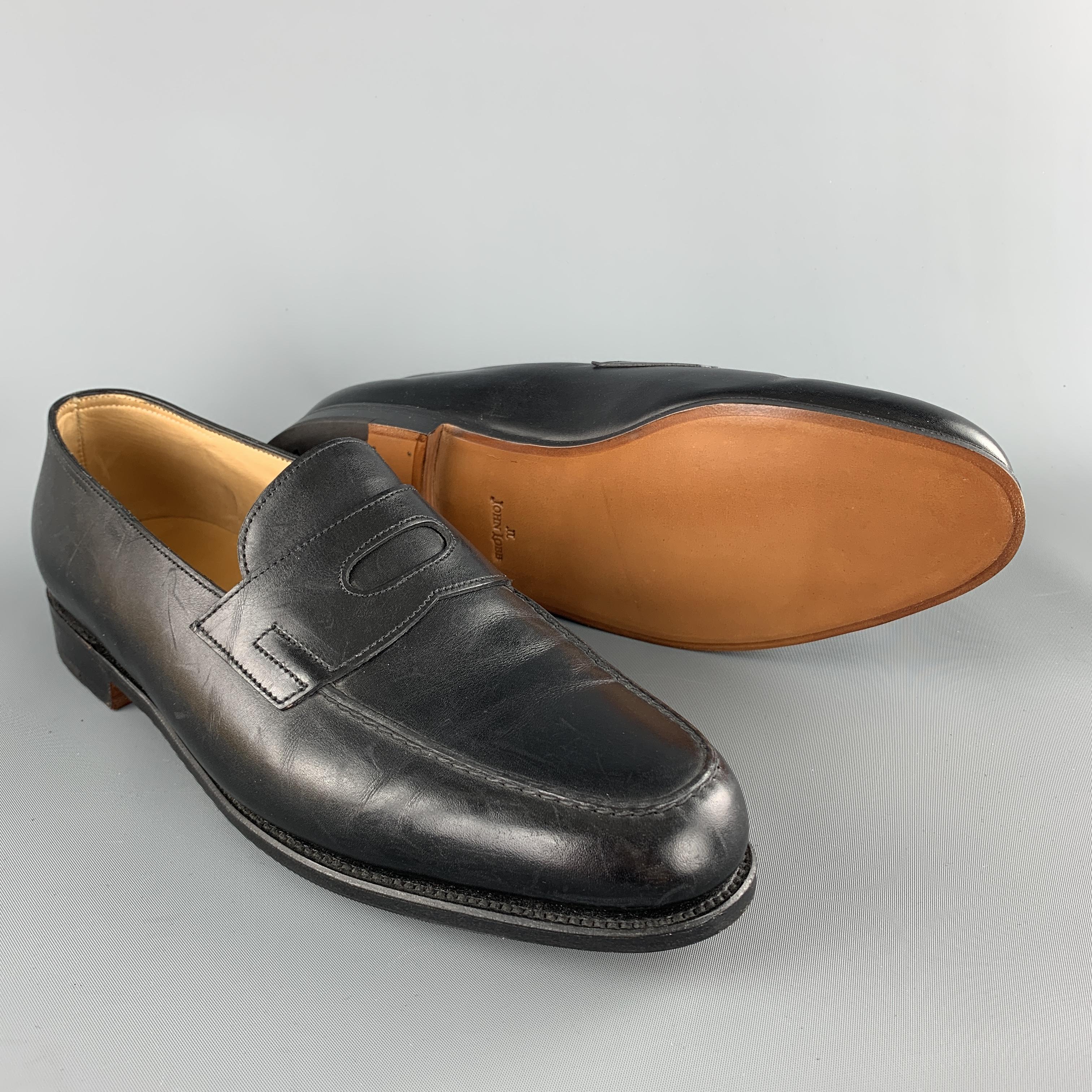 Men's JOHN LOBB Size 8.5 Black Leather LOPEZ Slip On Penny Loafers