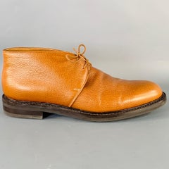 JOHN LOBB Size 8.5 Grove Brown Pebble Grain Leather Lace-Up Chukka Boots