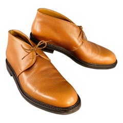 JOHN LOBB Size 8.5 Grove Brown Pebble Grain Leather Lace-Up Chukka Boots
