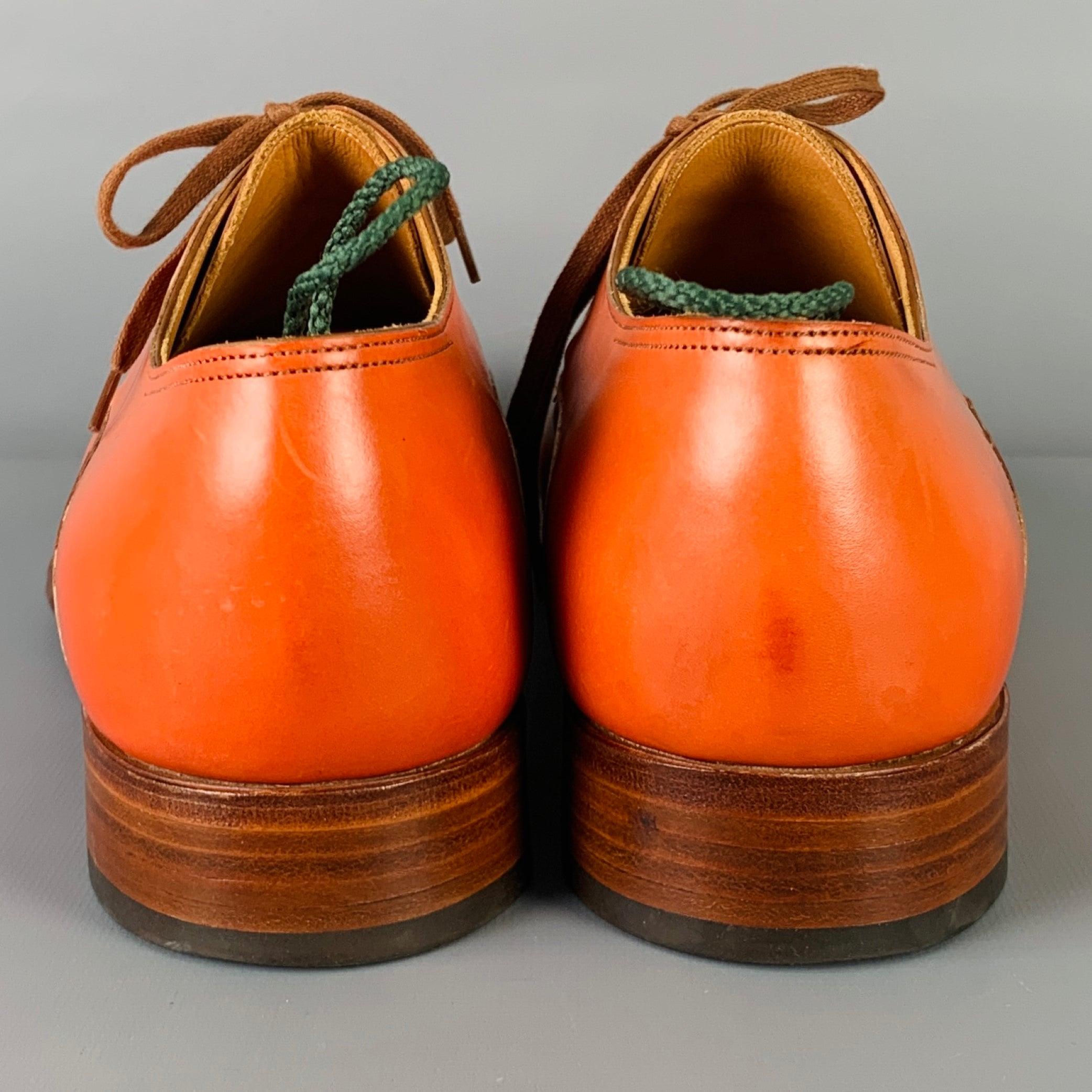 JOHN LOBB Size 8.5 Orange Perforated Leather Lace-Up Shoes In Excellent Condition For Sale In San Francisco, CA