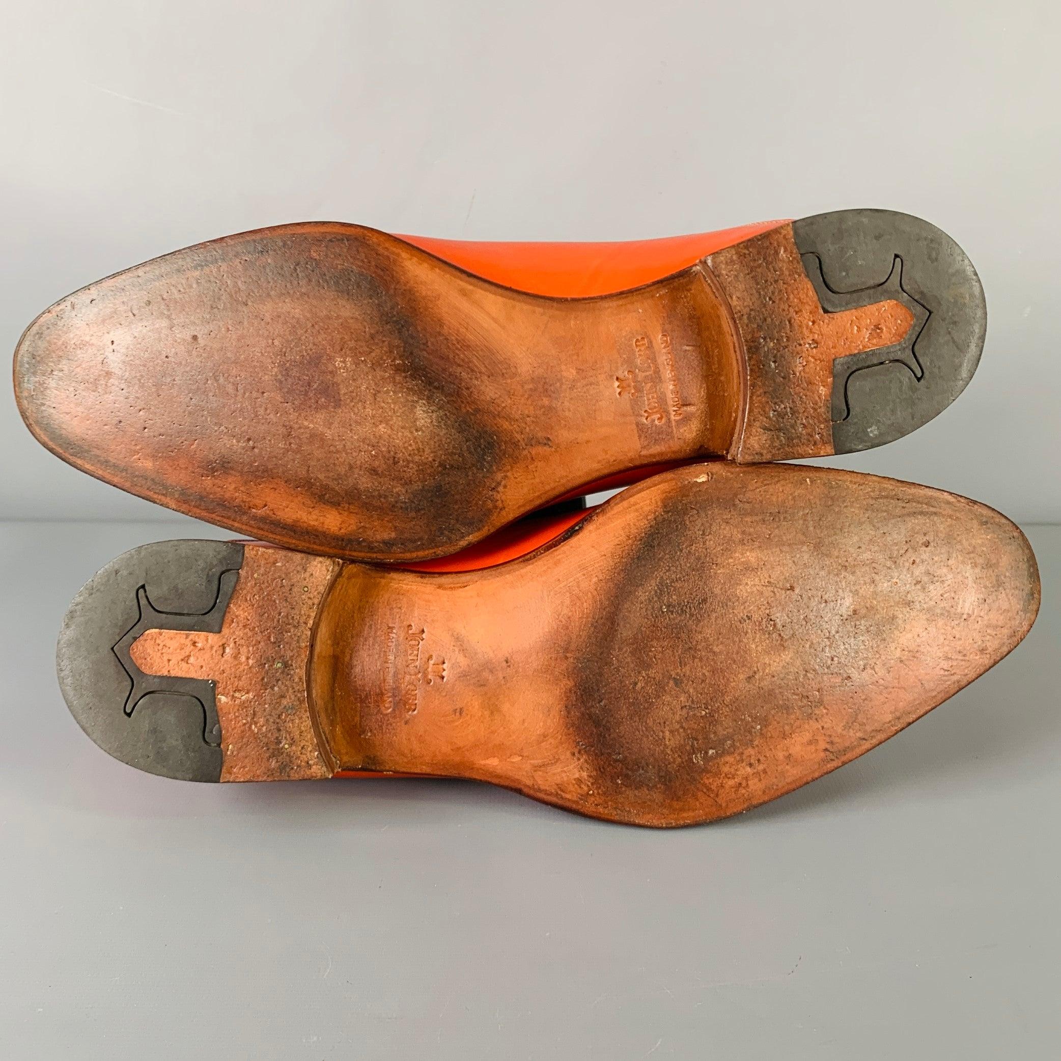 JOHN LOBB Size 8.5 Orange Perforated Leather Lace-Up Shoes For Sale 2