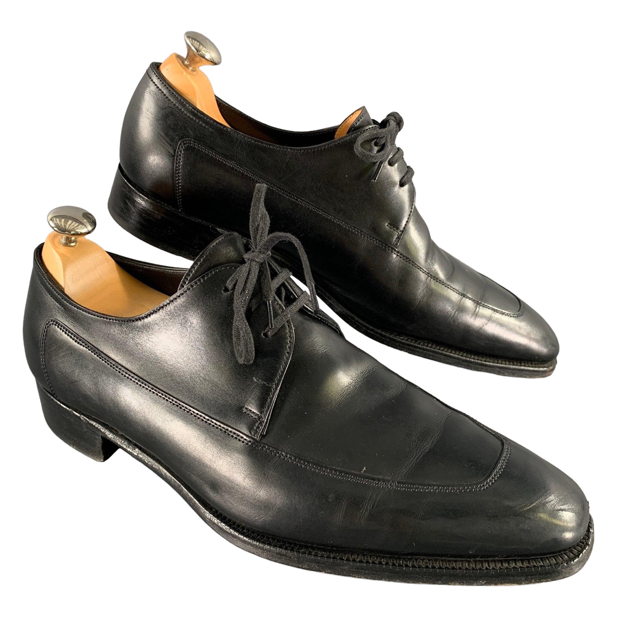 JOHN LOBB Size 9 Black Leather Pointed Toe Lace Up Shoes For Sale