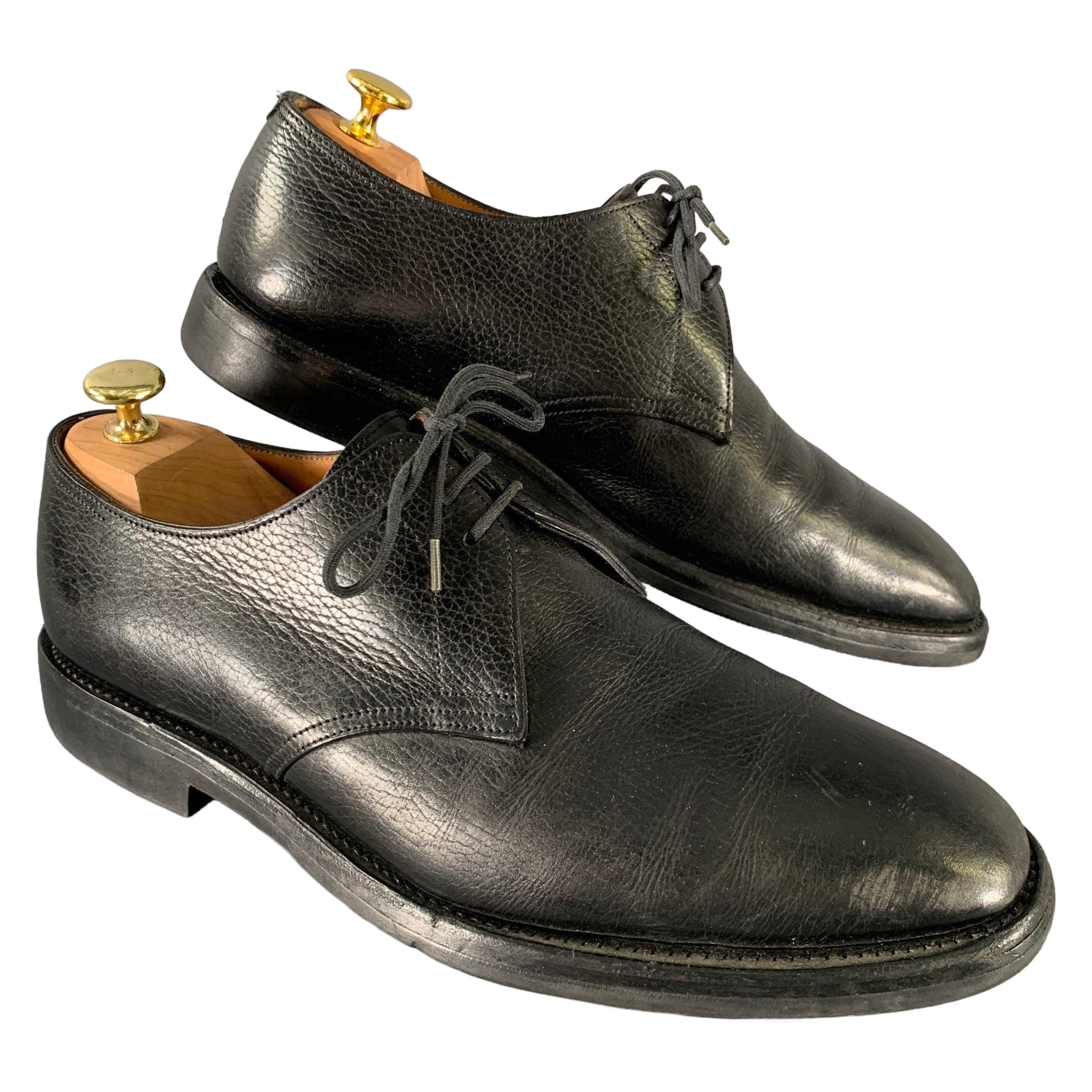 JOHN LOBB Size 9 Black Textured Leather Pointed Toe Lace Up Shoes