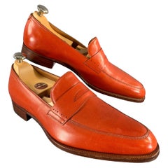 JOHN LOBB Size 9 Orange Red Leather Penny Loafers