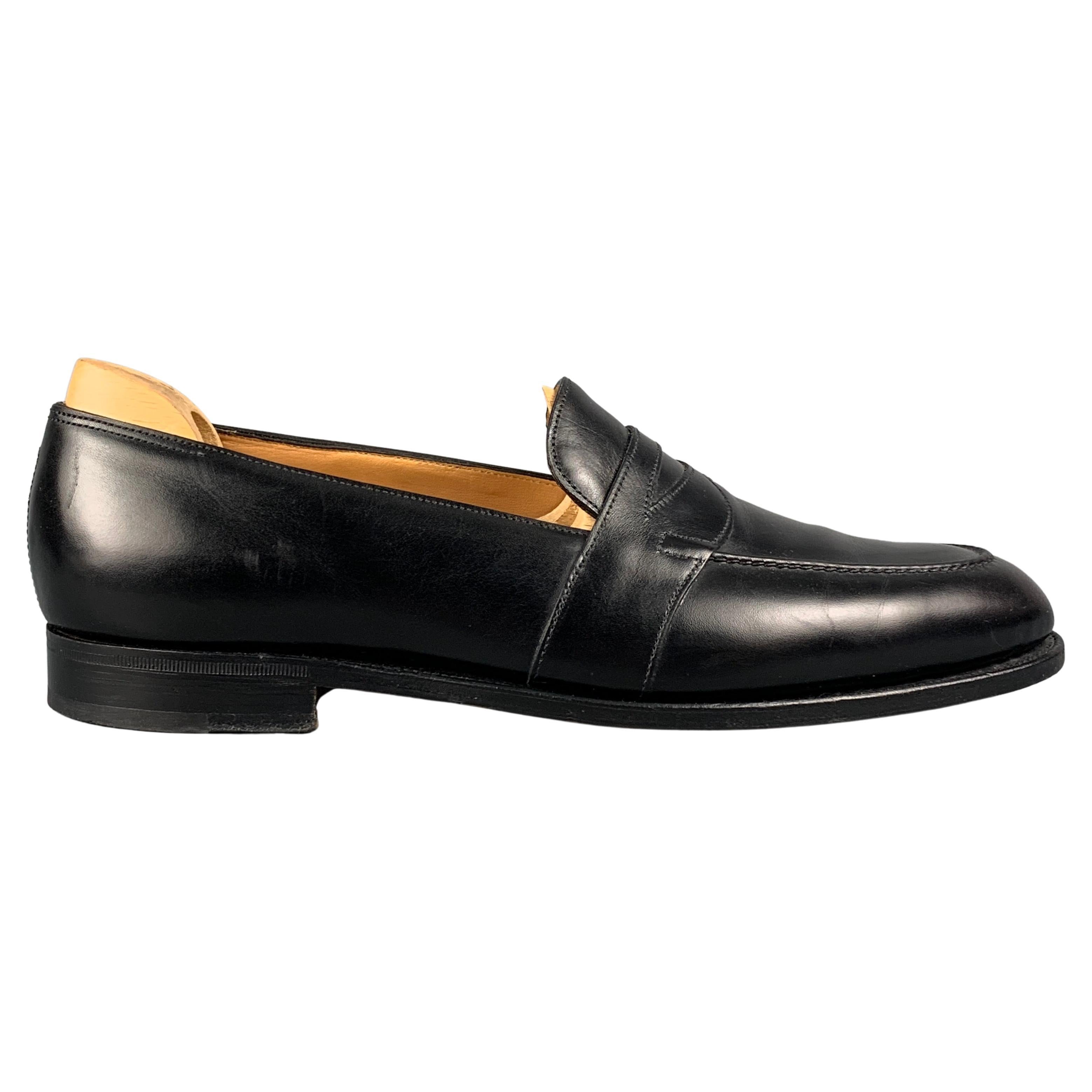JOHN LOBB Size 9.5 Black Leather Penny Loafers