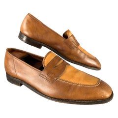 JOHN LOBB Size 9.5 Tan Brown Color Block Leather Penny Loafers