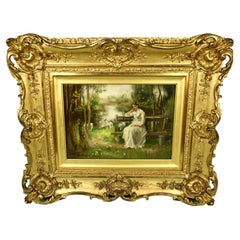 Antique John Lochhead "the Trysting Place" Oil on Canvas in Period Frame